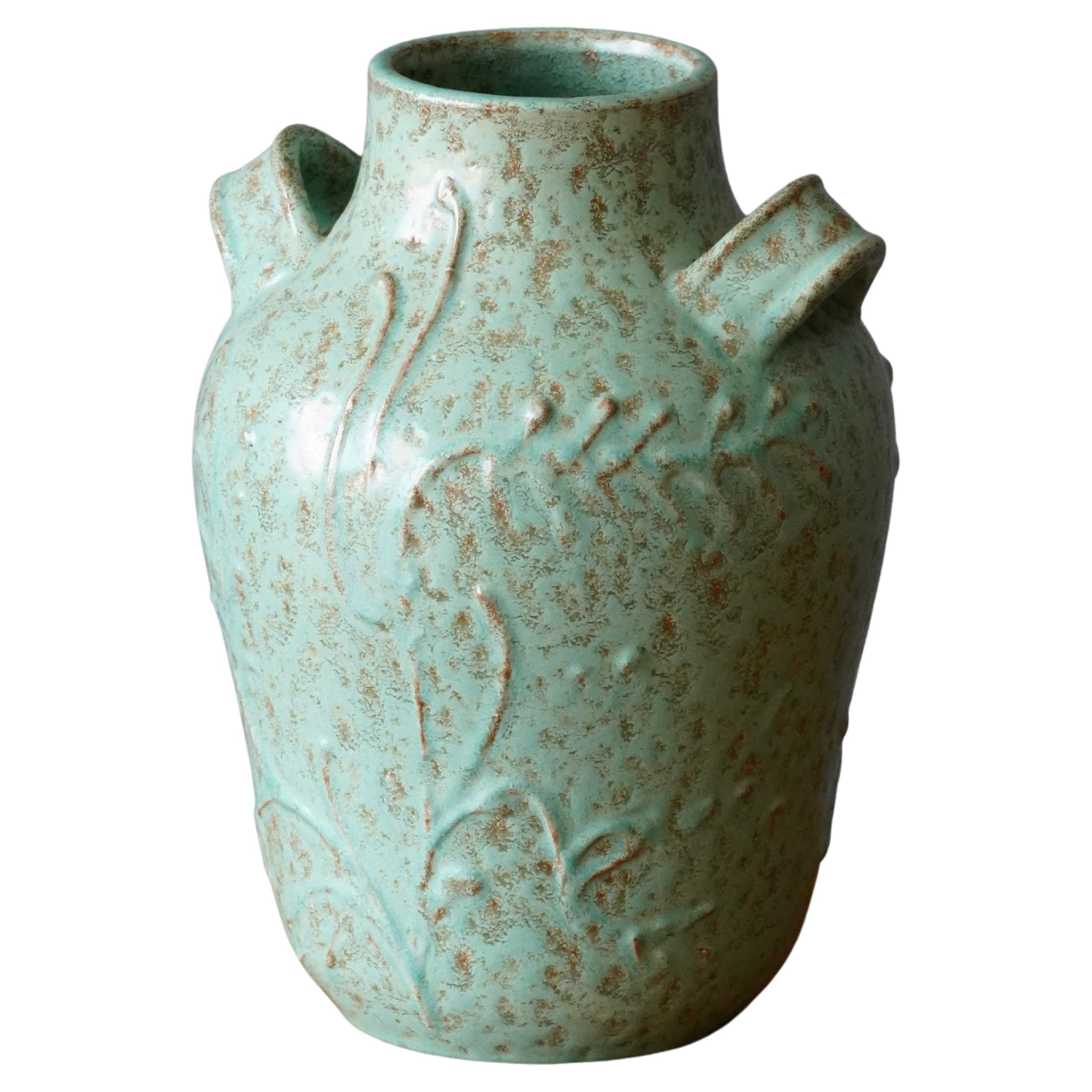 Nittsjö, Vase, Green Brown Glazed Earthenware, Sweden, 1940s