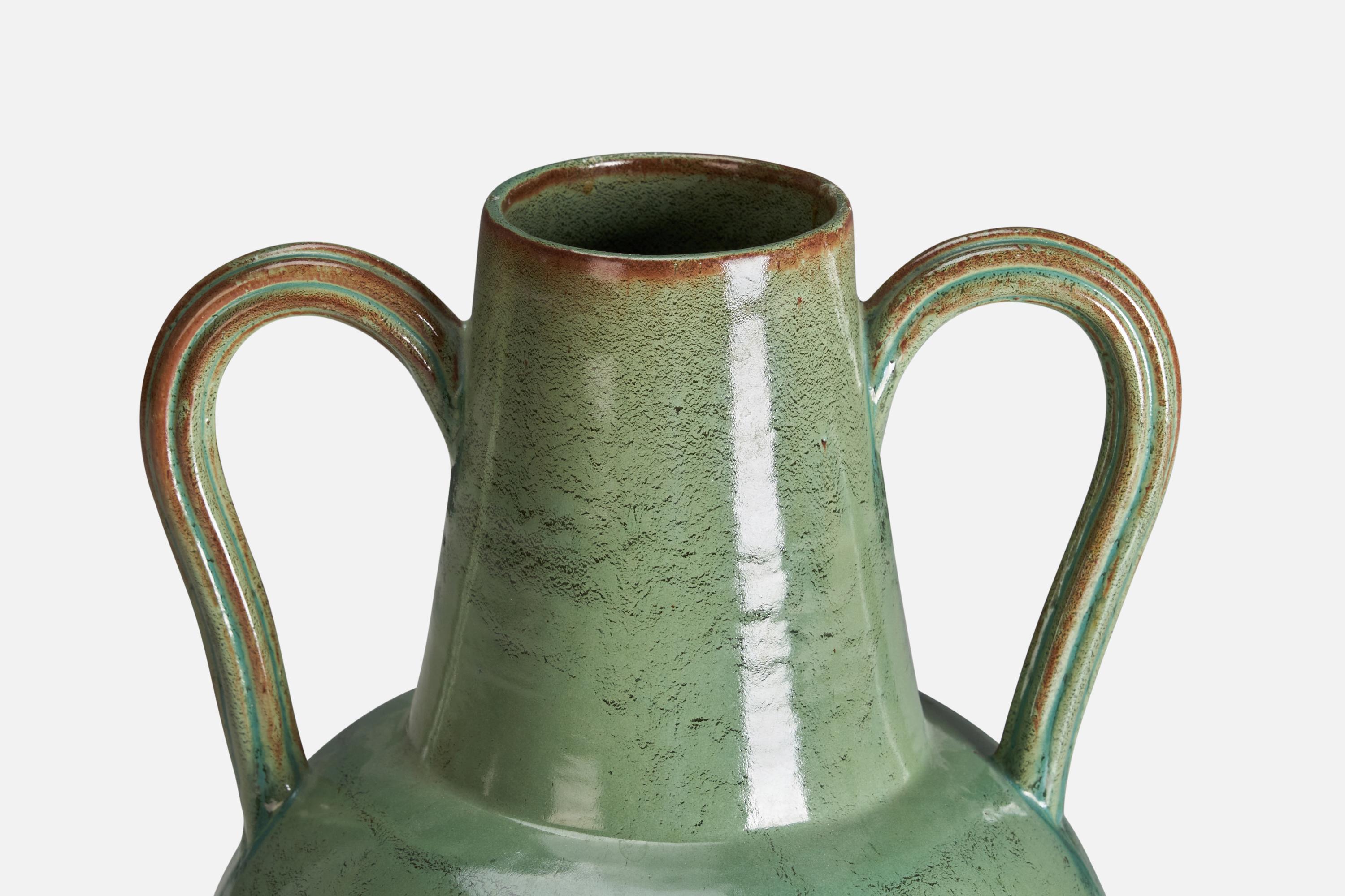 Swedish Nittsjö, Vase, Green-Glazed Earthenware, Sweden, 1930s For Sale