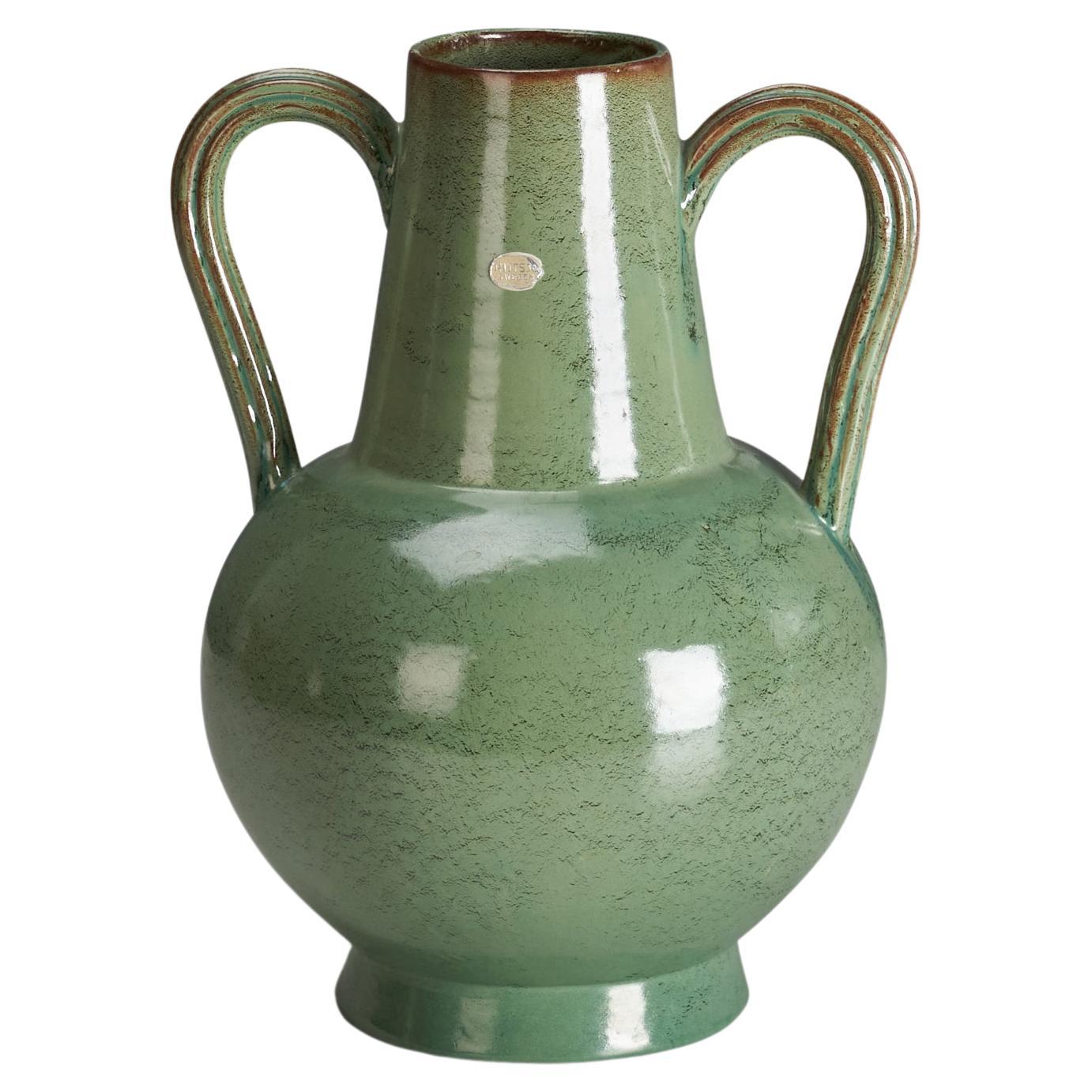 Nittsjö, Vase, Green-Glazed Earthenware, Sweden, 1930s For Sale