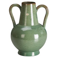 Vintage Nittsjö, Vase, Green-Glazed Earthenware, Sweden, 1930s