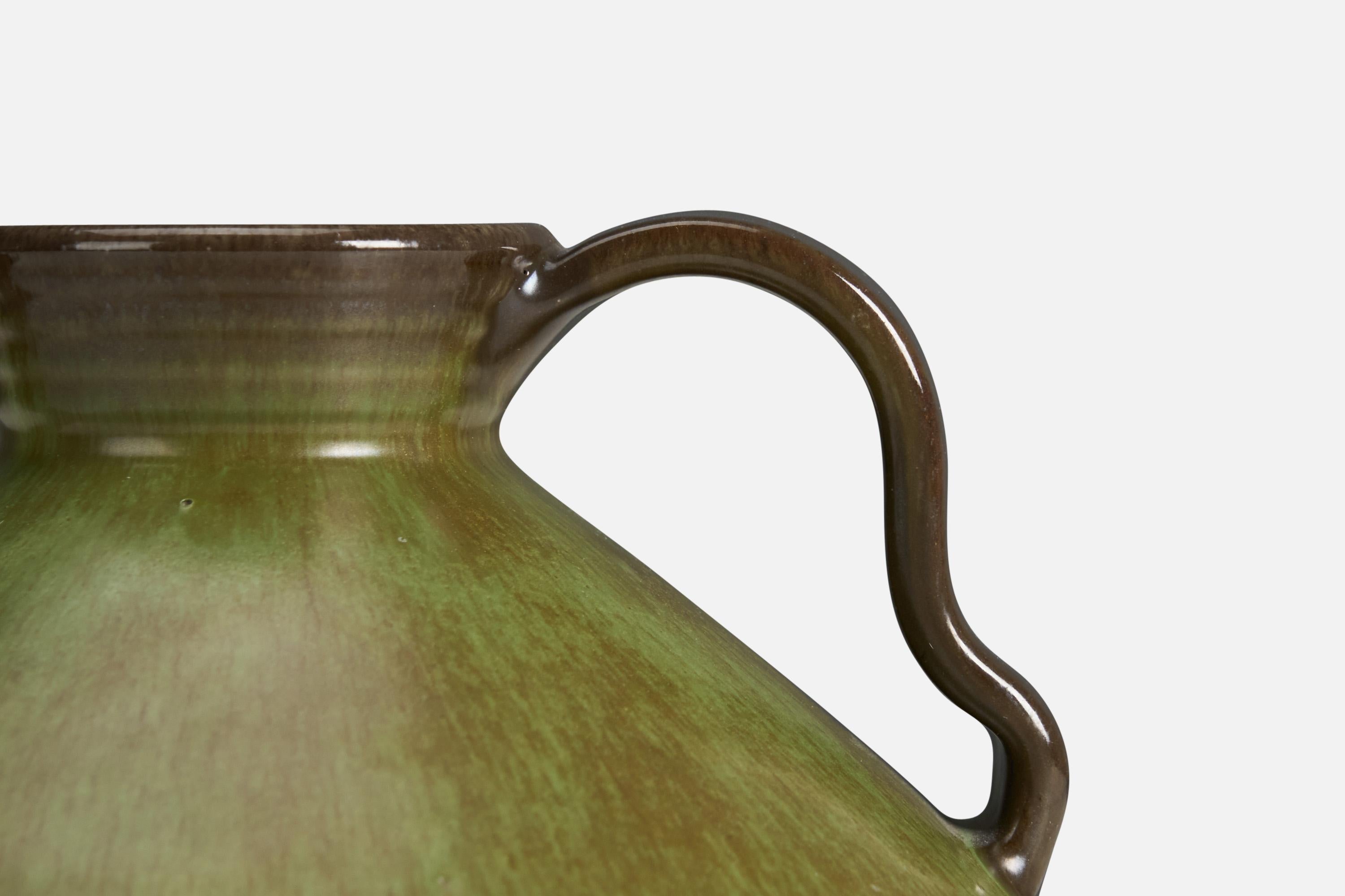 Swedish Nittsjö, Vase, Green-Glazed Earthenware, Sweden, 1940s For Sale