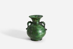 Vintage Nittsjö, Vase, Green Glazed Earthenware, Sweden, 1940s