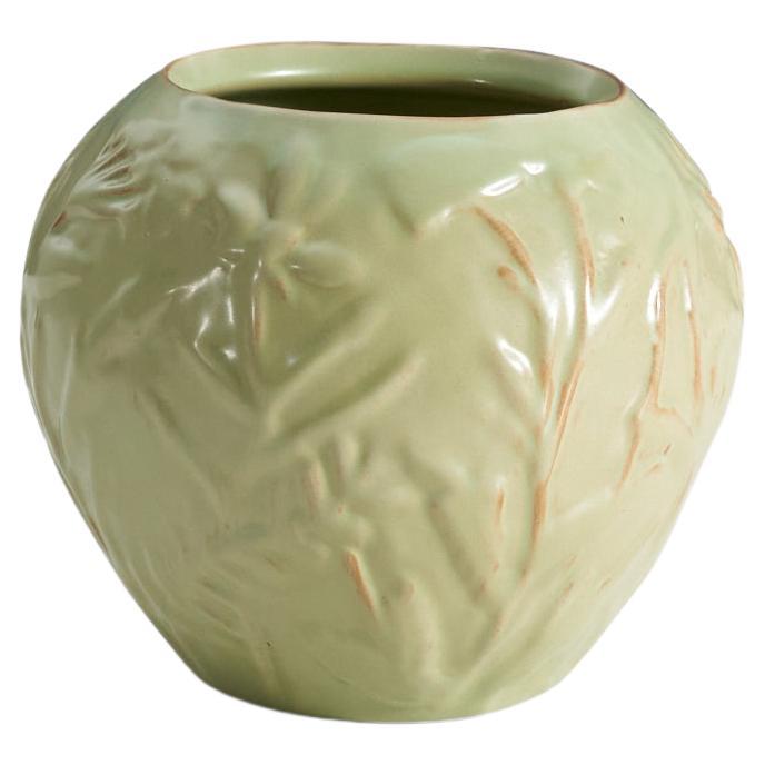 Nittsjö, Vase, Green-Glazed Earthenware, Sweden, 1940s For Sale