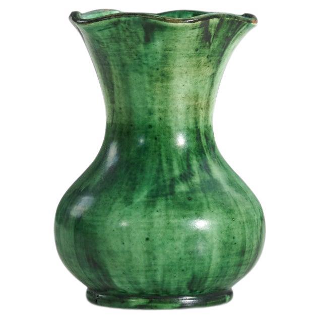 Nittsjö, Vase, Green Glazed Earthenware, Sweden, 1940s For Sale