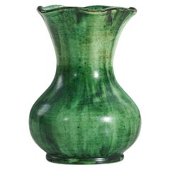 Nittsj, Vase, grün glasiertes Steingut, Schweden, 1940er Jahre