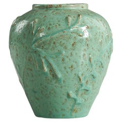 Vintage Nittsjö, Vase, Green-Glazed Earthenware, Sweden, 1940s