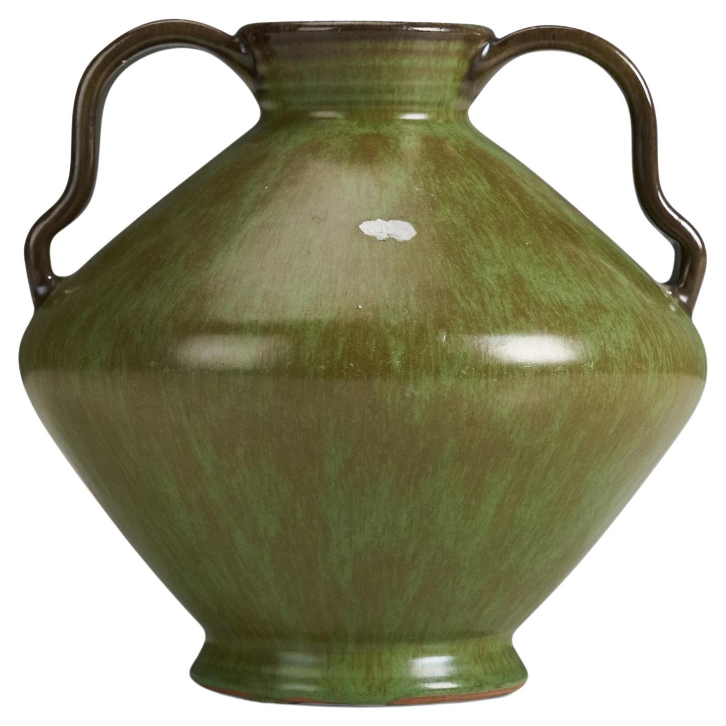 Nittsjö, Vase, Green-Glazed Earthenware, Sweden, 1940s