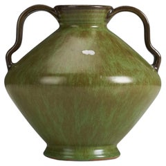 Nittsjö, Vase, grün-glasiertes Steingut, Schweden, 1940er Jahre