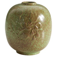 Nittsjö, Vase, Green-Glazed Earthenware, Sweden, c. 1940s