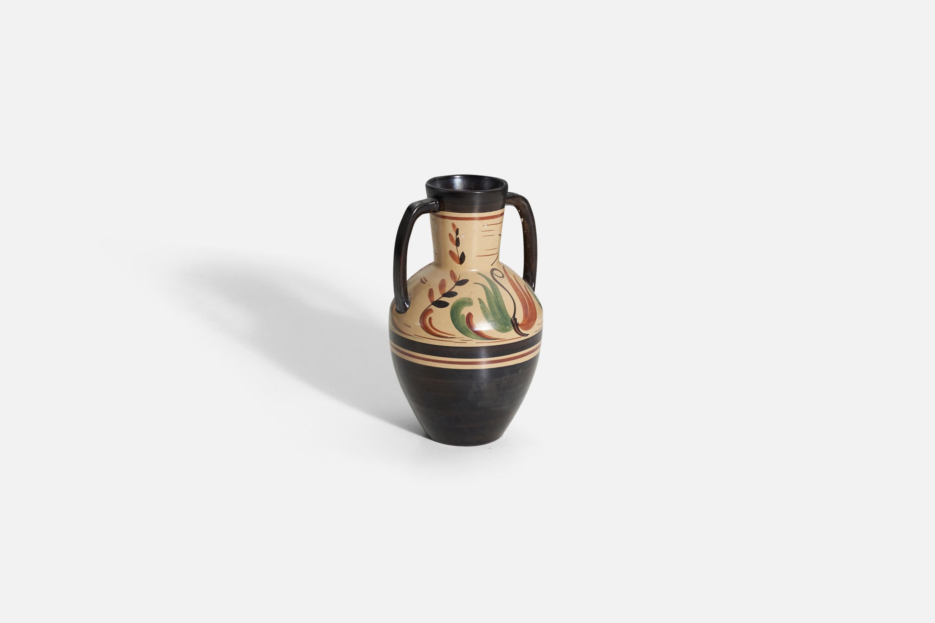 Swedish Nittsjö, Vase, Hand-Painted Earthenware, Sweden, 1940s For Sale