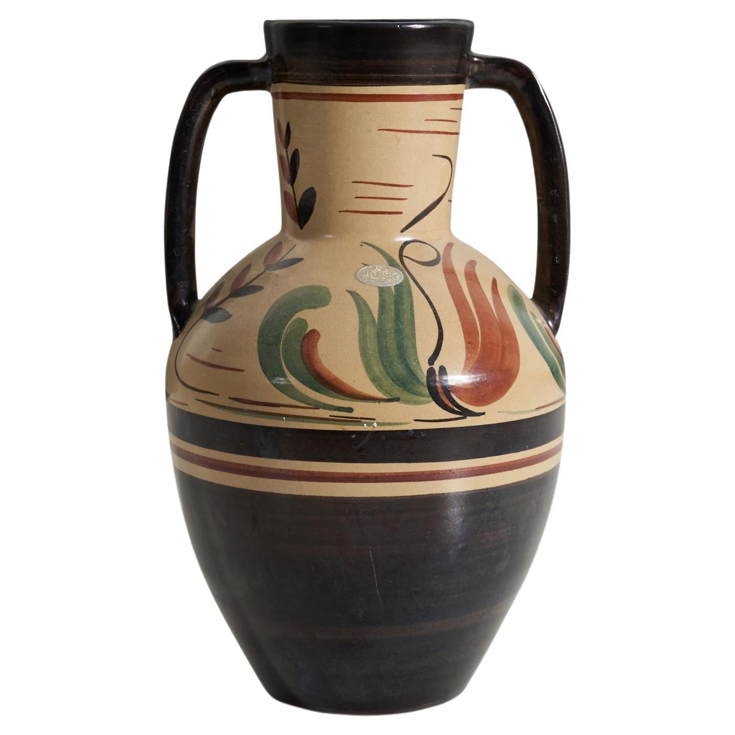 Nittsjö, Vase, Hand-Painted Earthenware, Sweden, 1940s For Sale