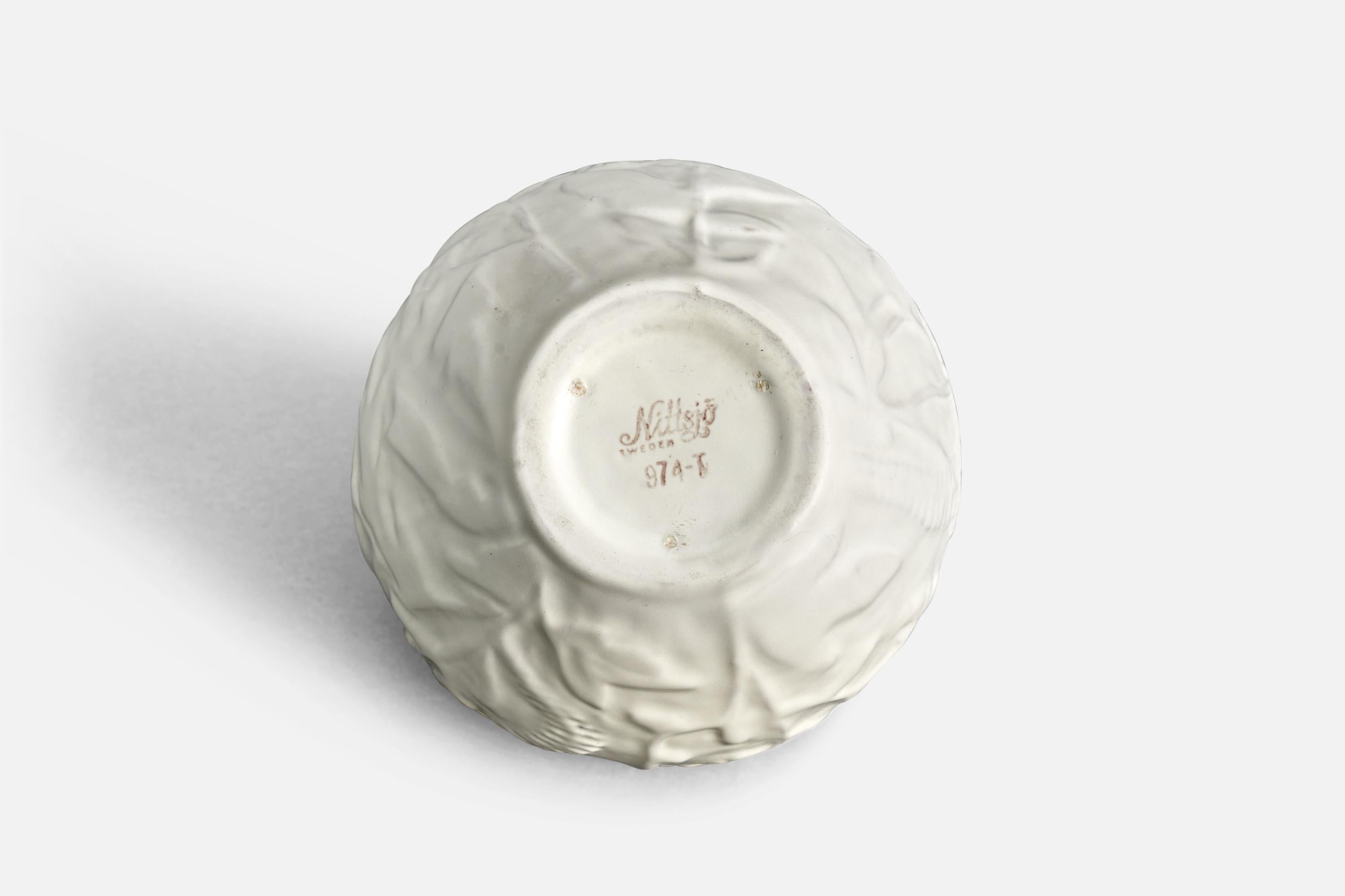 Nittsjö, Vase, White-Glazed Earthenware, Sweden, 1930s In Good Condition In High Point, NC