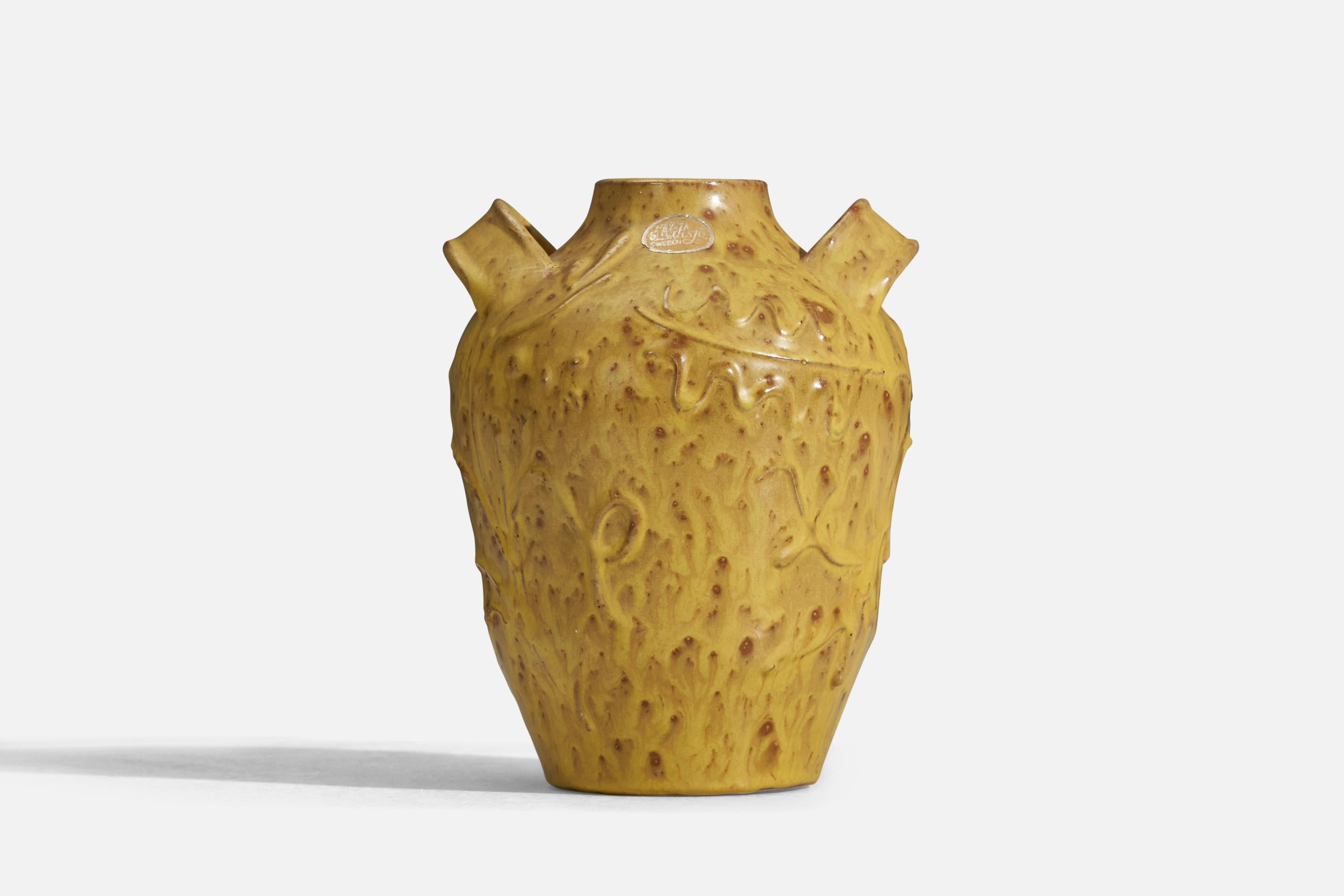 Scandinavian Modern Nittsjö, Vase, Yellow Glazed Earthenware, Sweden, 1940s For Sale