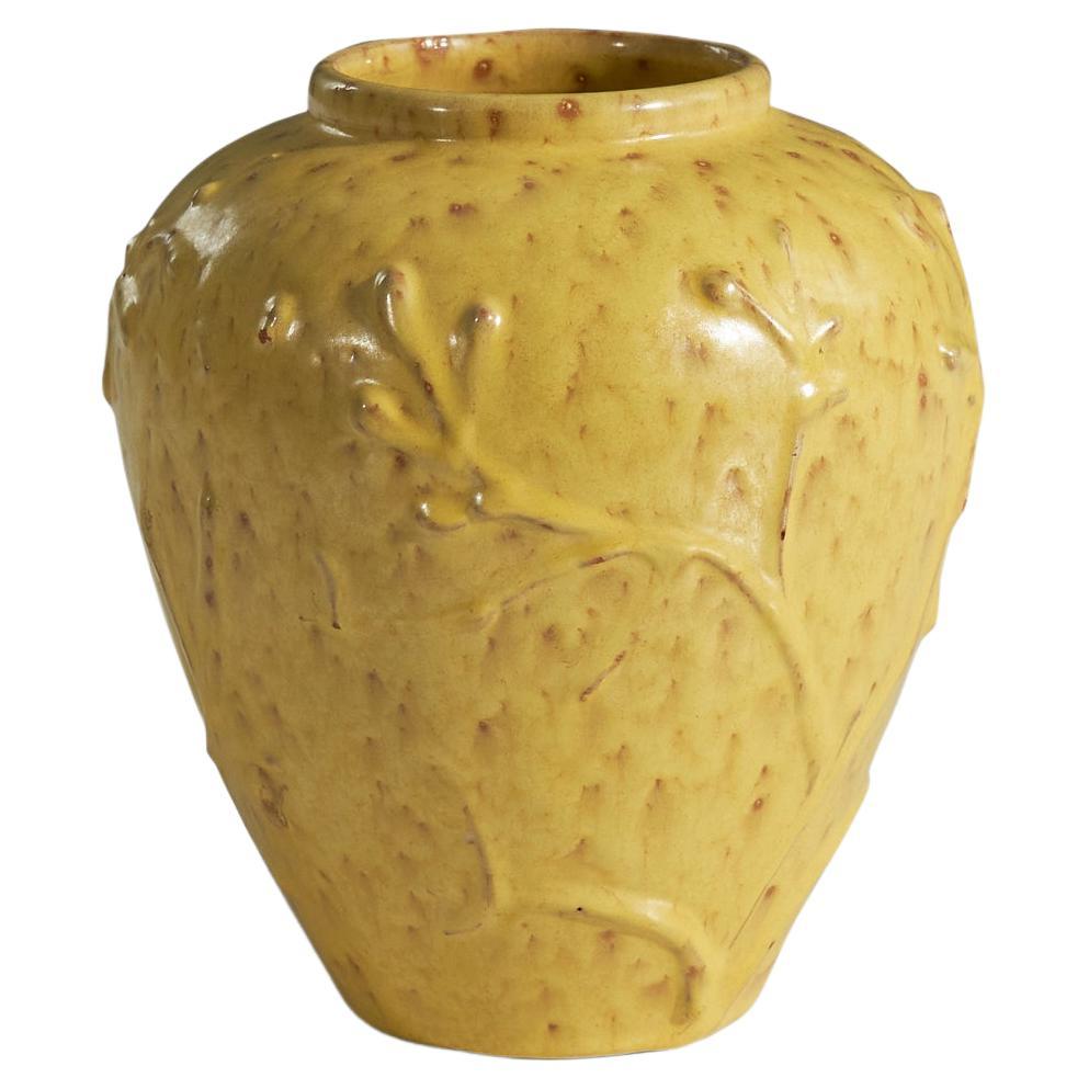 Nittsjö, Vase, Yellow-Glazed Earthenware, Sweden, 1940s For Sale