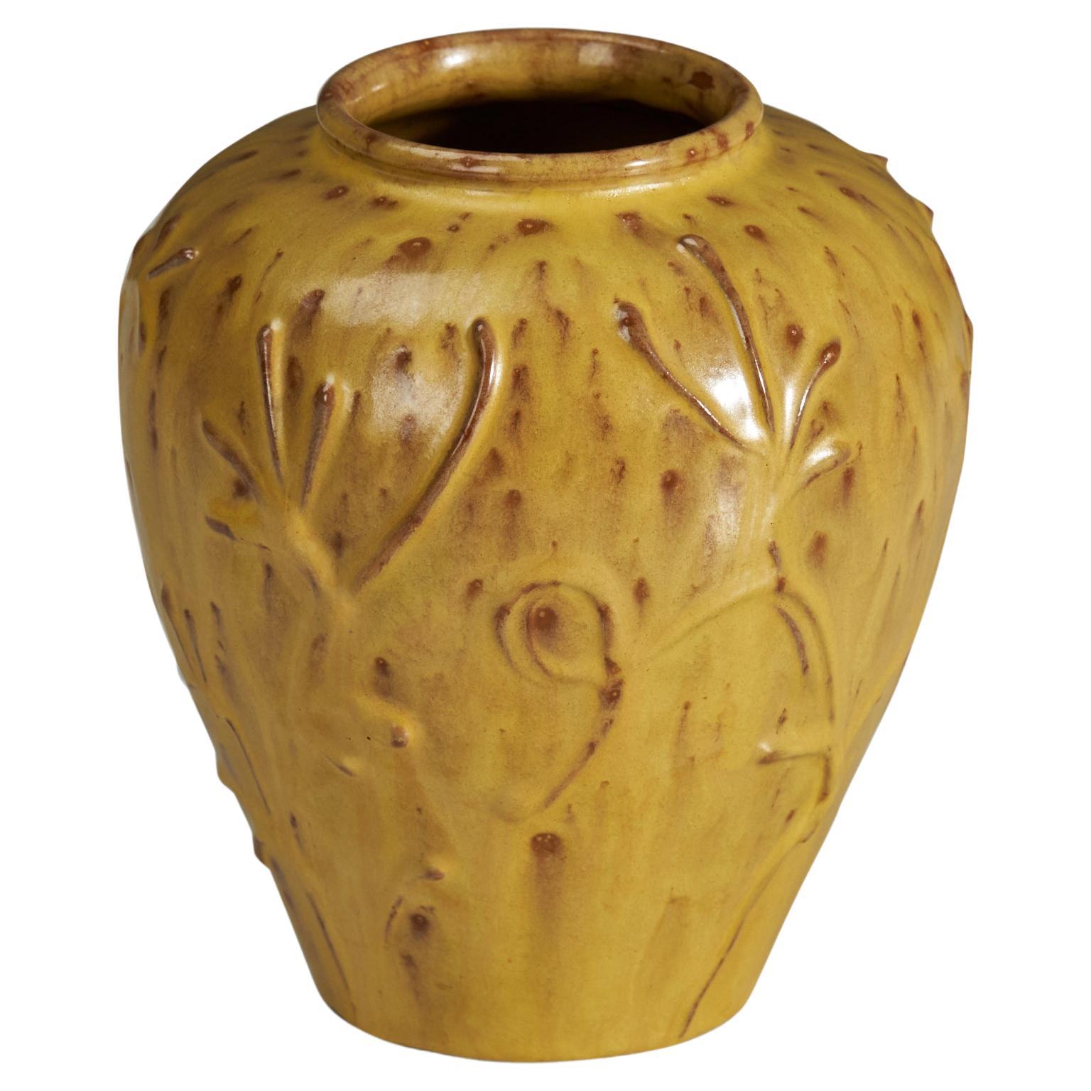Nittsjö, Vase, Yellow Glazed Earthenware, Sweden, 1940s For Sale