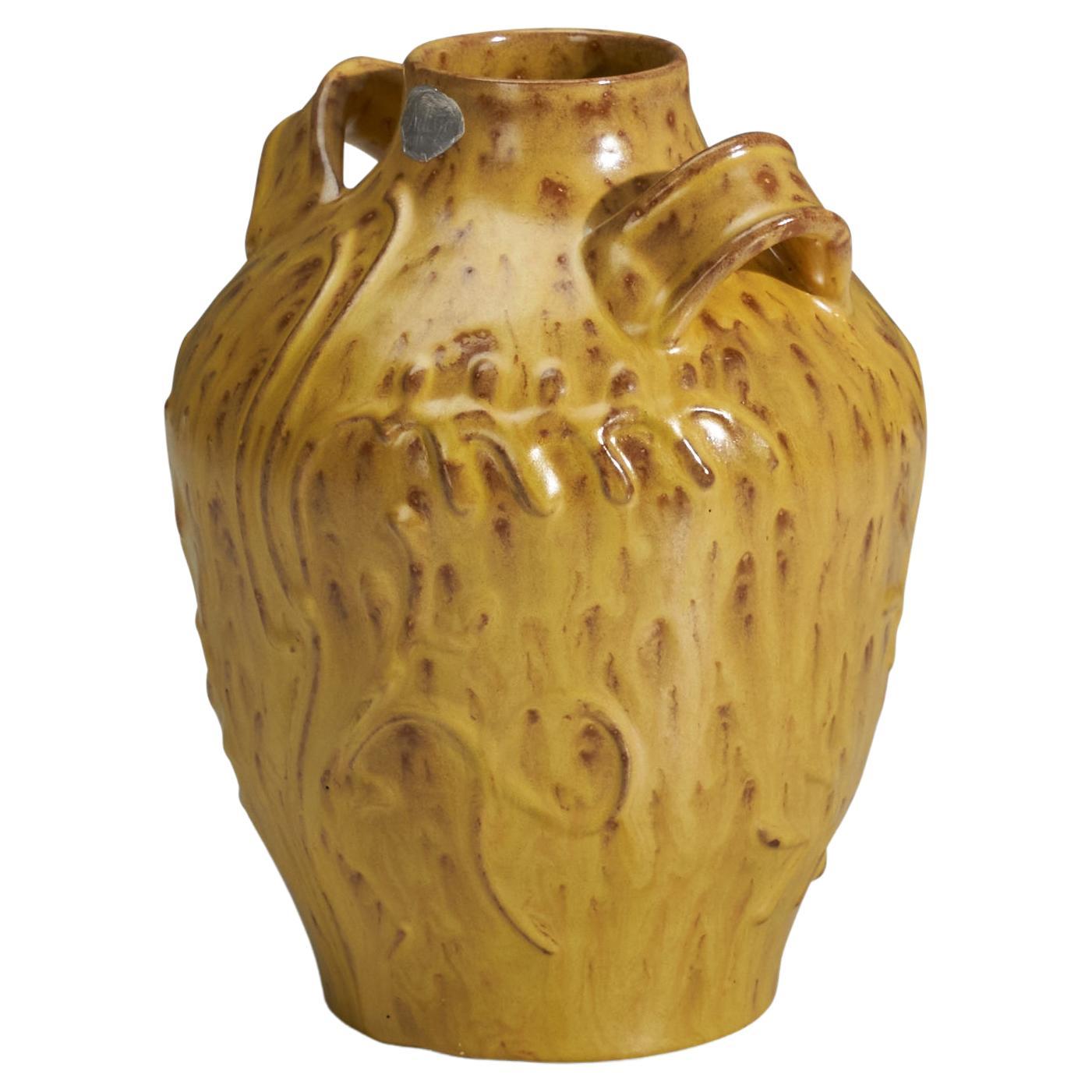 Nittsjö, Vase, gelb glasiertes Steingut, Schweden, 1940er Jahre