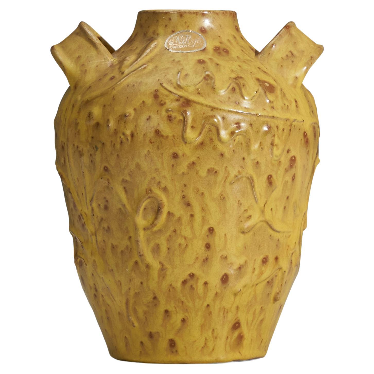 Nittsjö, Vase, Yellow Glazed Earthenware, Sweden, 1940s