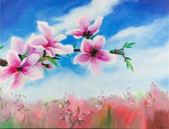 Niu Silu Floral Original Oil On Canvas "View With Peach Blossom In My Eye"