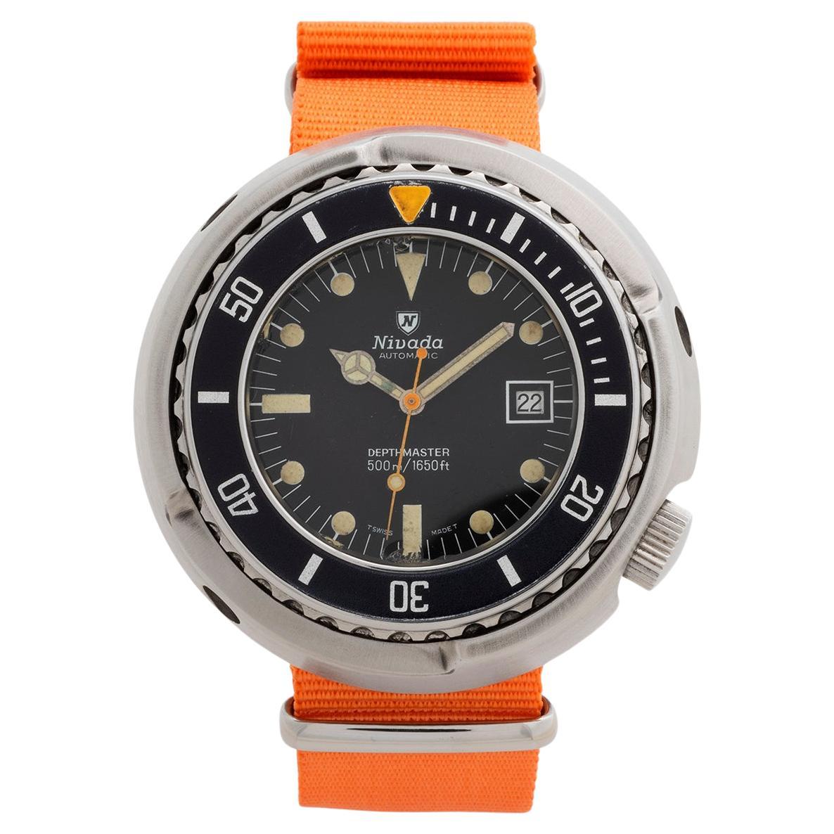 Nivada Depthmaster Scubapro Divers Uhr, „tuna can“ Monocoque-Etui, 1970er Jahre