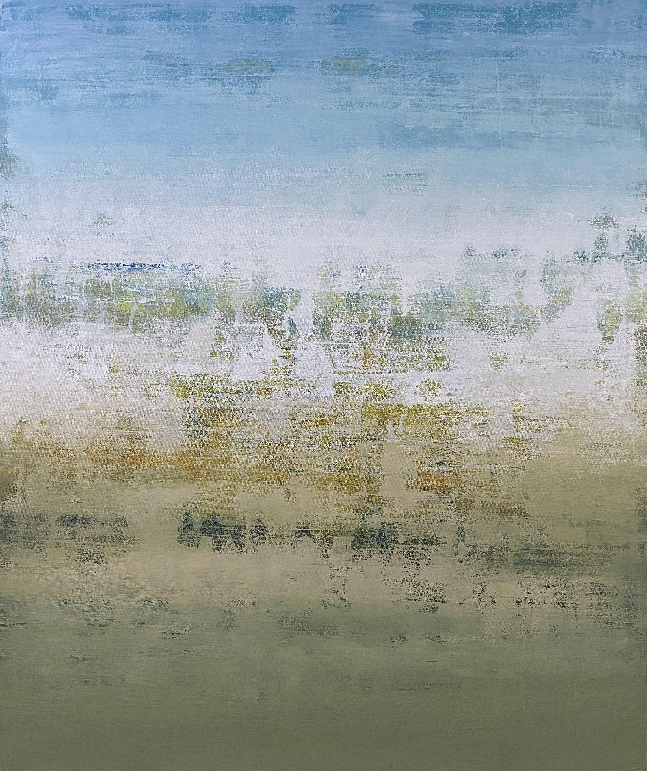 In this work, I sought to capture the essence of dawn, where the calm of the world meets the vibrancy of light. It's born from my fascination with the serene and ephemeral moments that prelude the day. Layers of acrylic flow and blend, symbolising