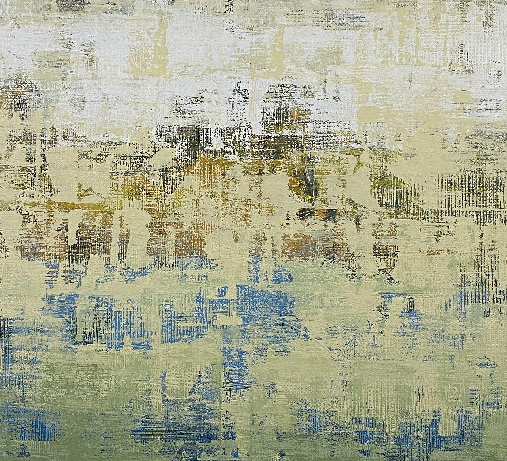 In diesem Gemälde habe ich das ruhige Zusammenspiel der Farben der Natur erforscht, indem ich erdige Grüntöne und heitere Blautöne unter zarten weißen Schleiern vermischt habe. Jeder Strich und jede Schicht, die mit Leidenschaft aufgetragen werden,