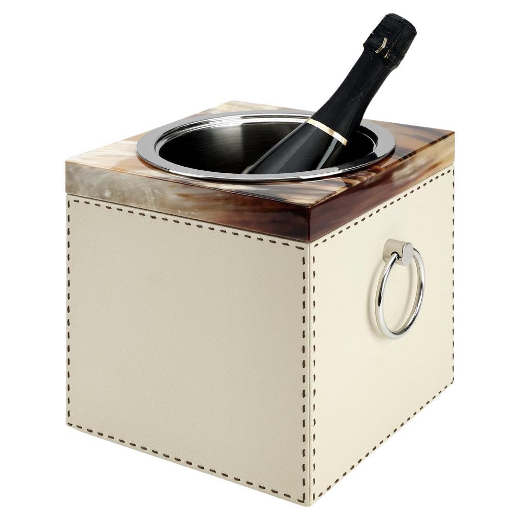Seau à champagne Nives en cuir grainé et Corno Italiano, Mod. 4455 en vente