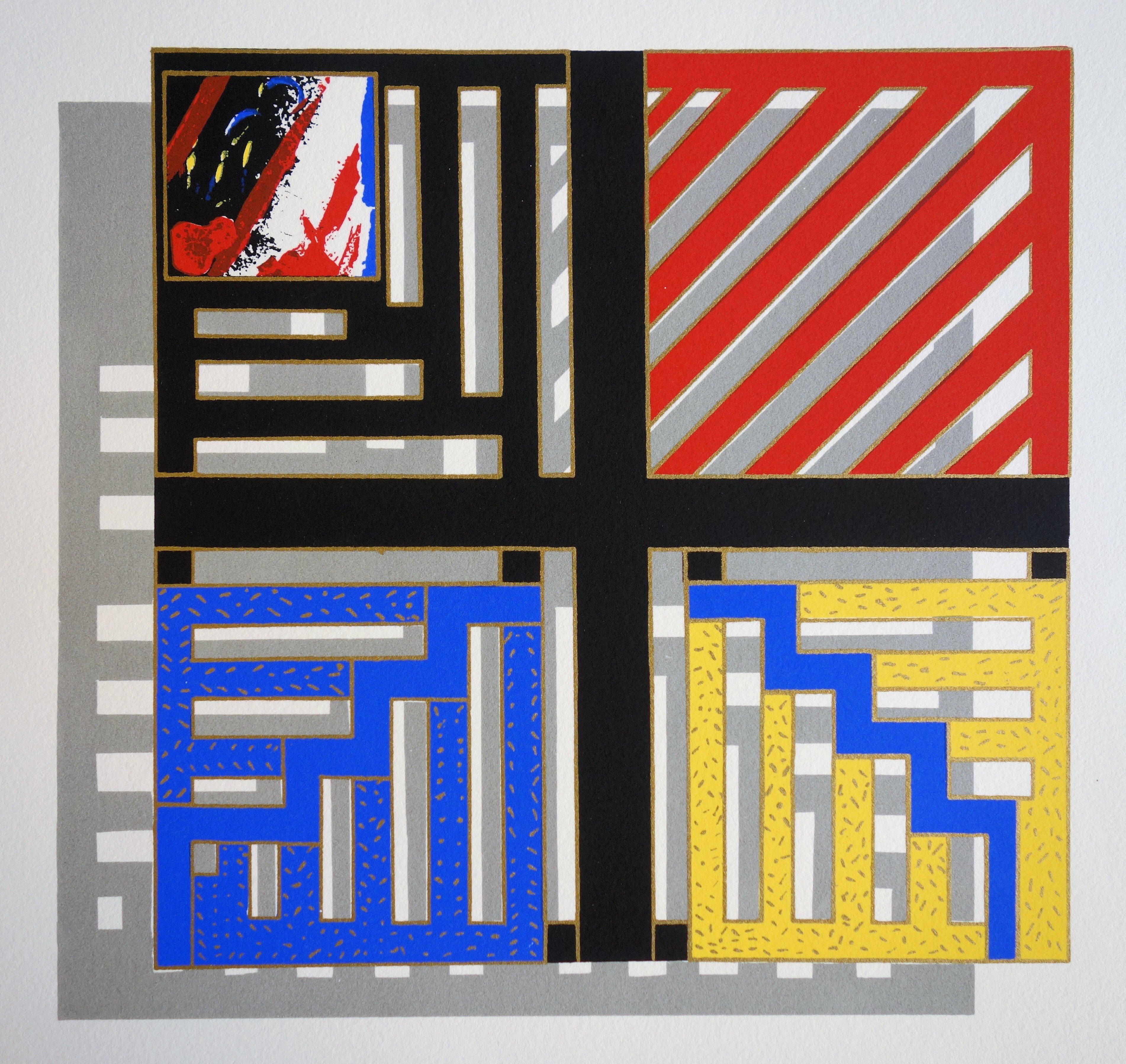 Farbefarbenes geometrisches Muster - Original handsignierter Siebdruck /60ex – Print von Nivése