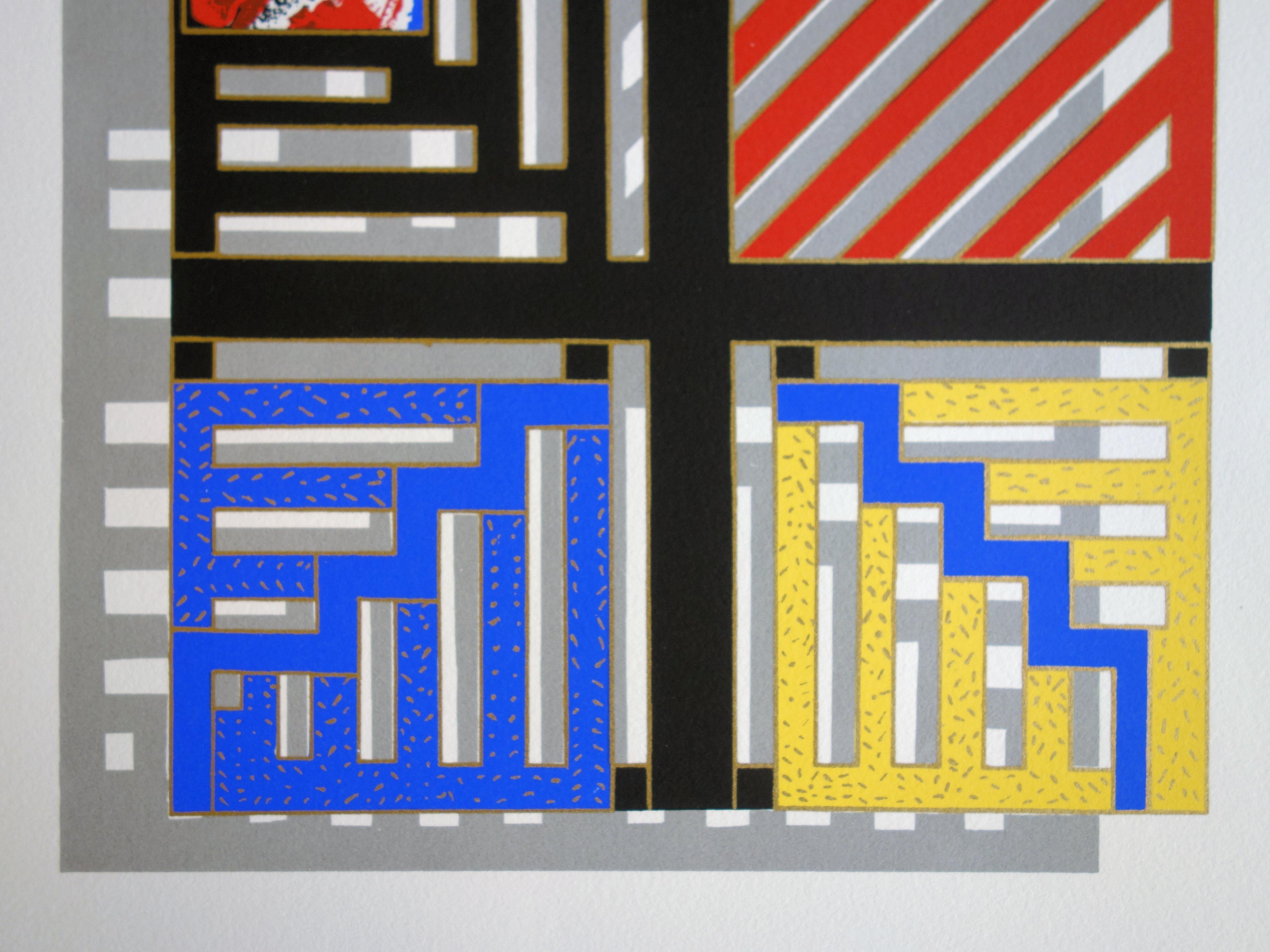 Motivo geometrico colorato - Serigrafia originale firmata /60ex - Print Astrattismo geometrico di Nivése