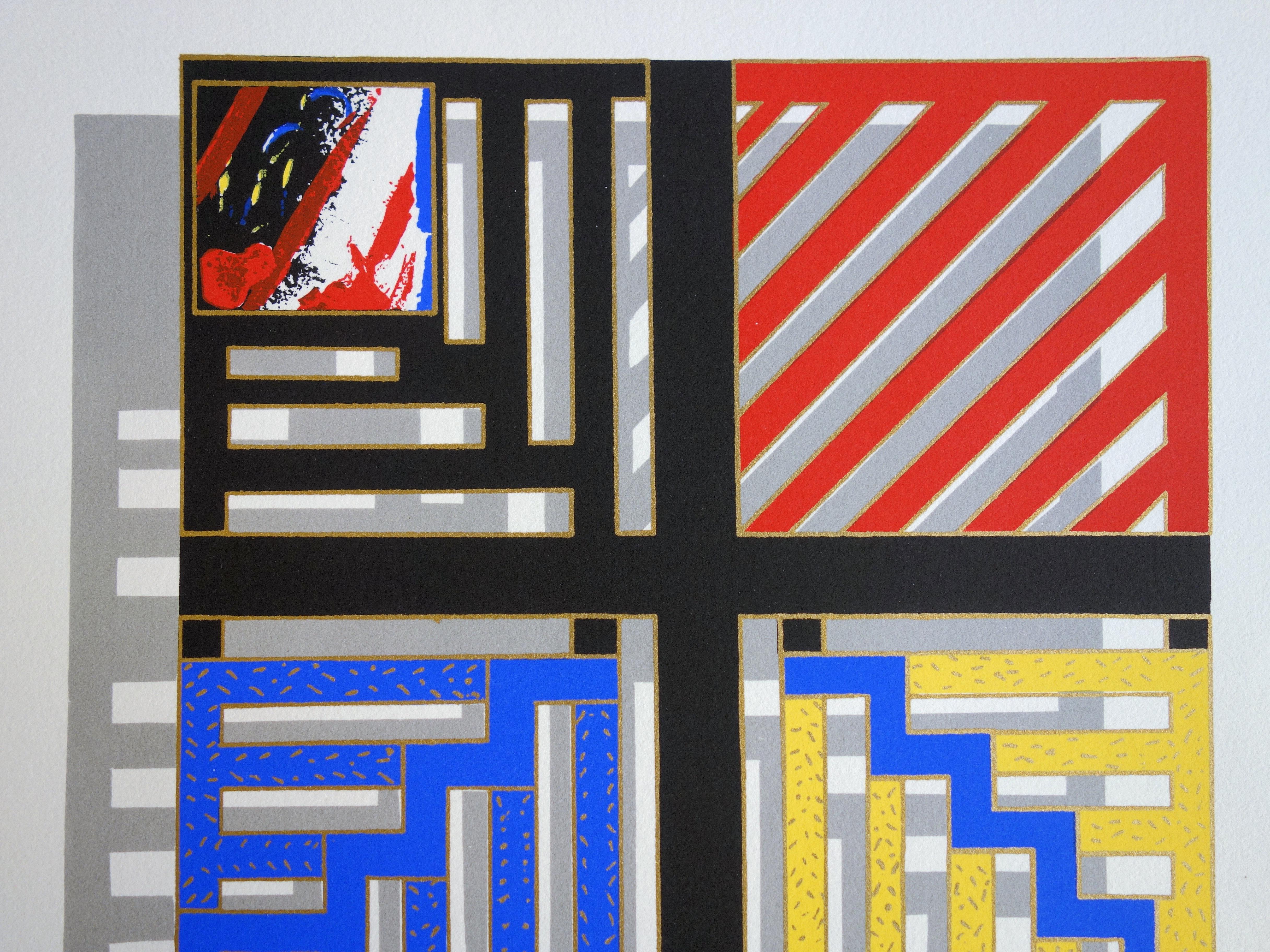 Farbefarbenes geometrisches Muster - Original handsignierter Siebdruck /60ex (Grau), Abstract Print, von Nivése
