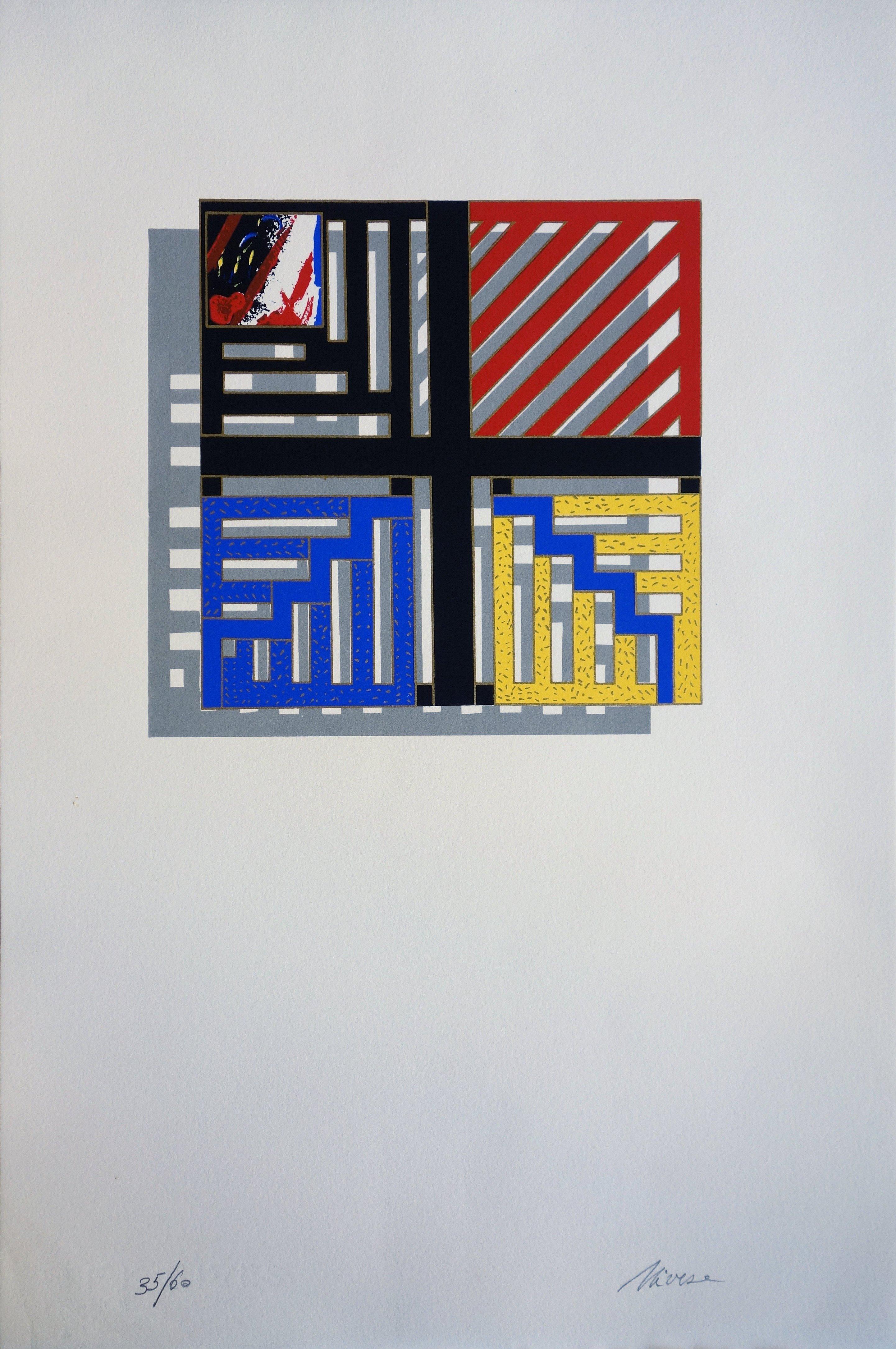 Nivése Abstract Print – Farbefarbenes geometrisches Muster - Original handsignierter Siebdruck /60ex