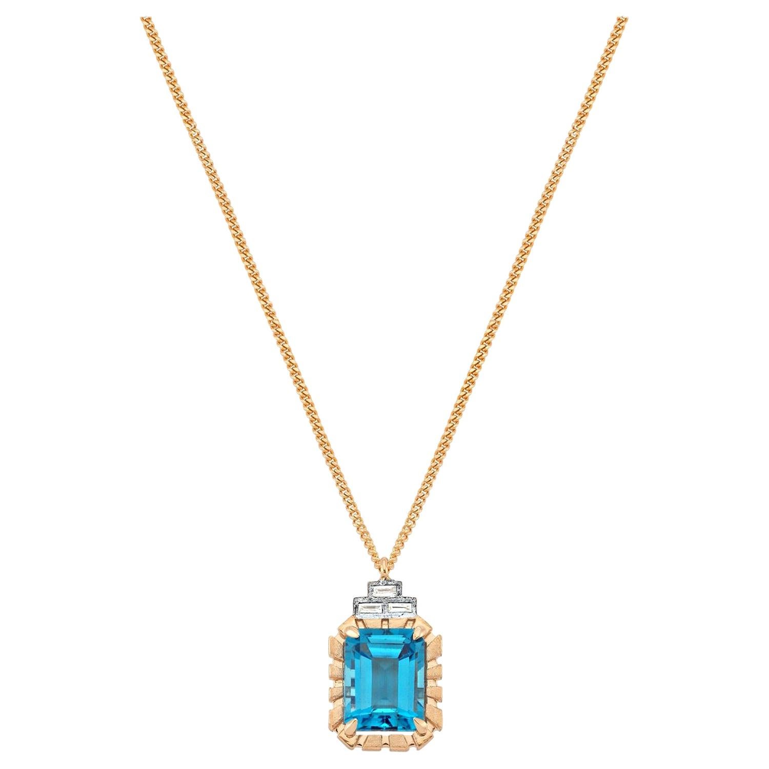 Niwa 14k Rose Gold Necklace with Diamond & Blue Topaz For Sale