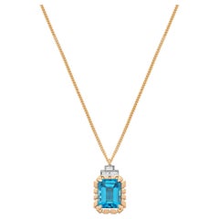 Niwa Collier en or rose 14 carats avec diamants et topaze bleue