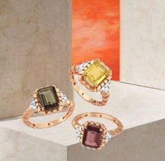 Niwa-Ring aus 14 Karat Roségold mit weißem Baget-Diamant und Citrin