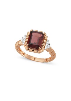 Niwa-Ring aus 14k Roségold mit weißem Baget-Diamant und Rodolith