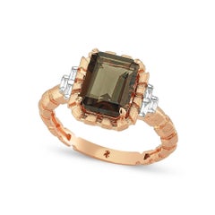 Niwa-Ring aus 14k Roségold mit weißem Baget-Diamant und Rauchquarz