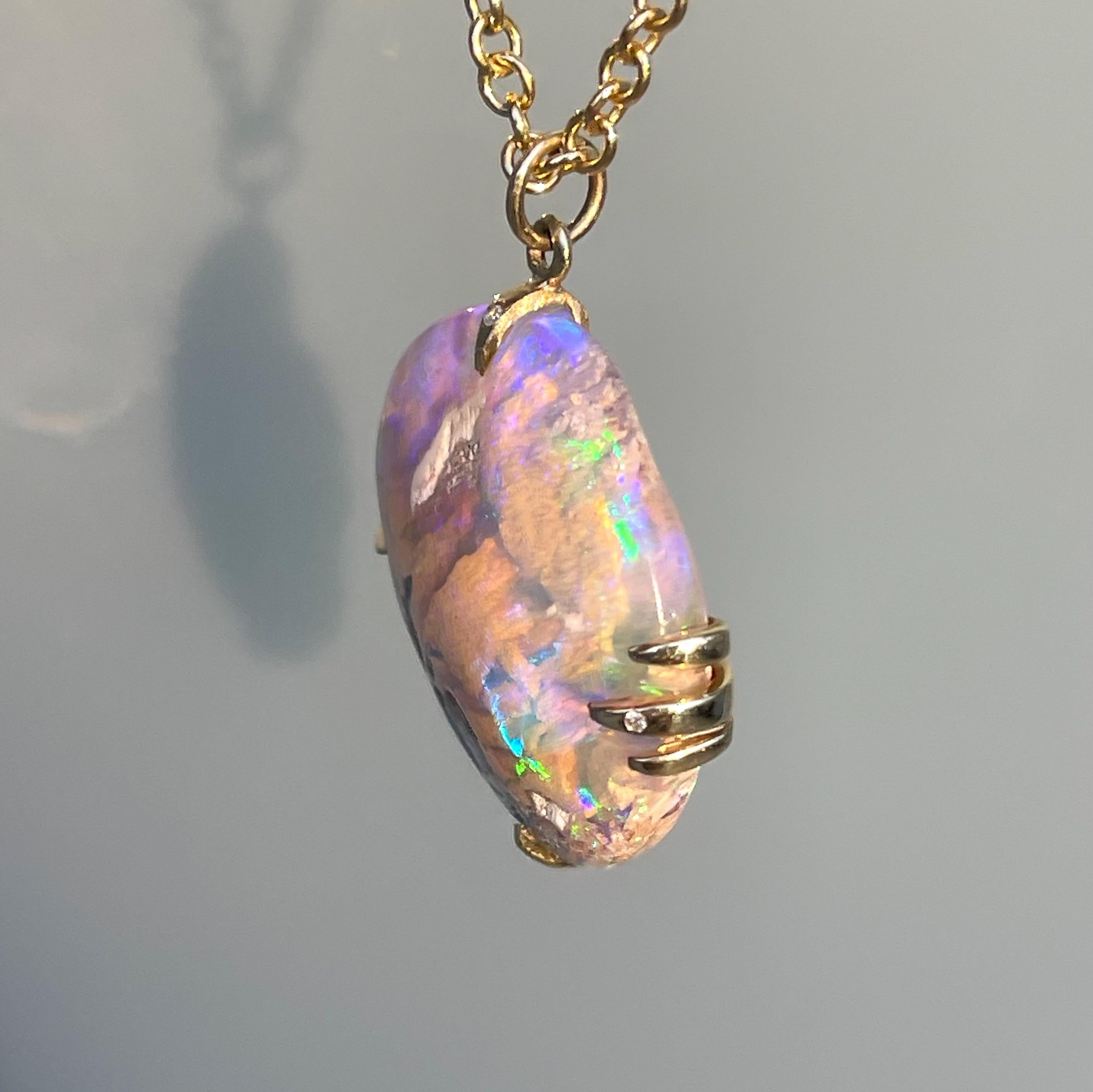 NIXIN Jewelry A Walk on the Moon Australian Opal Necklace in Gold with Diamonds 4