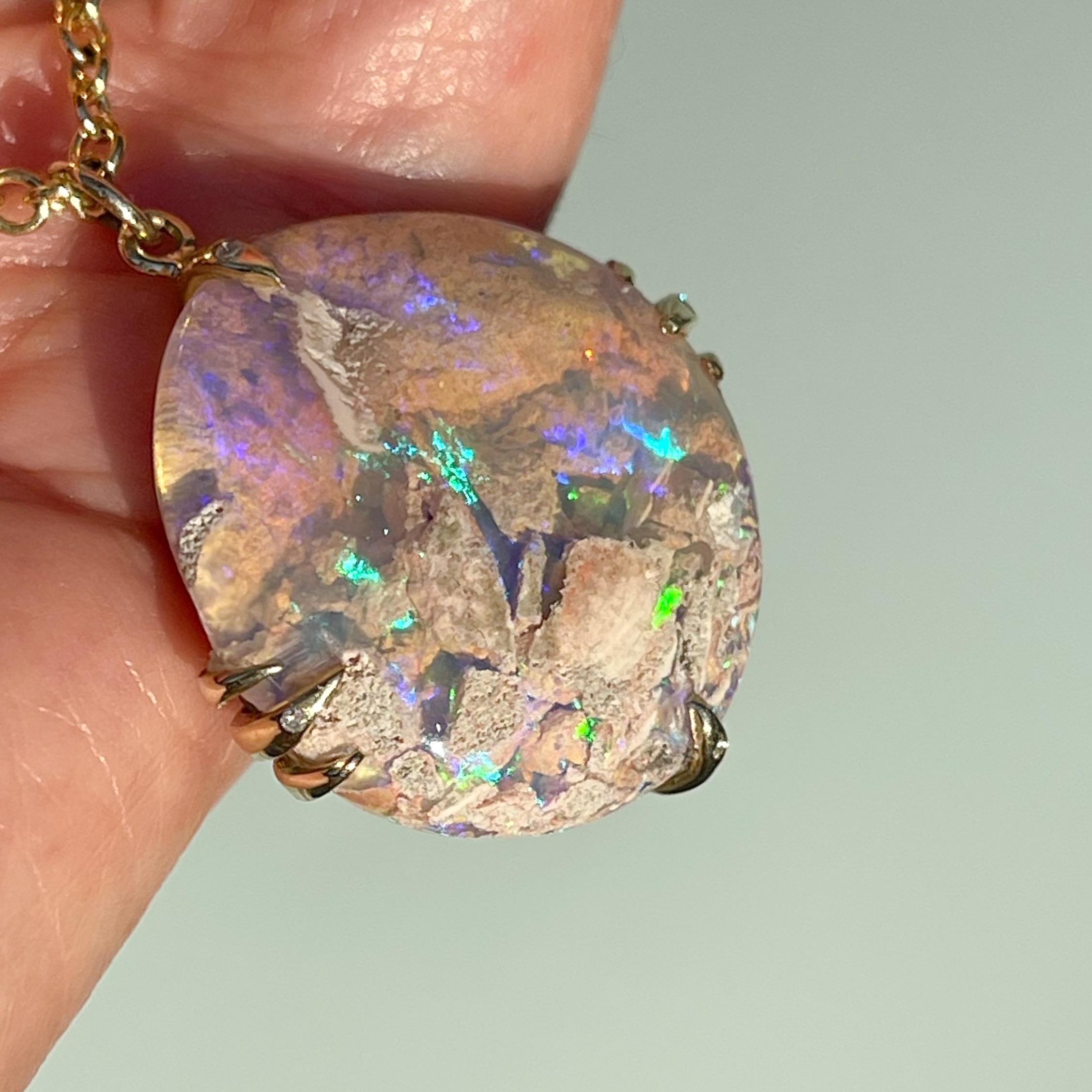Contemporary NIXIN Jewelry A Walk on the Moon Australian Opal Necklace in Gold with Diamonds
