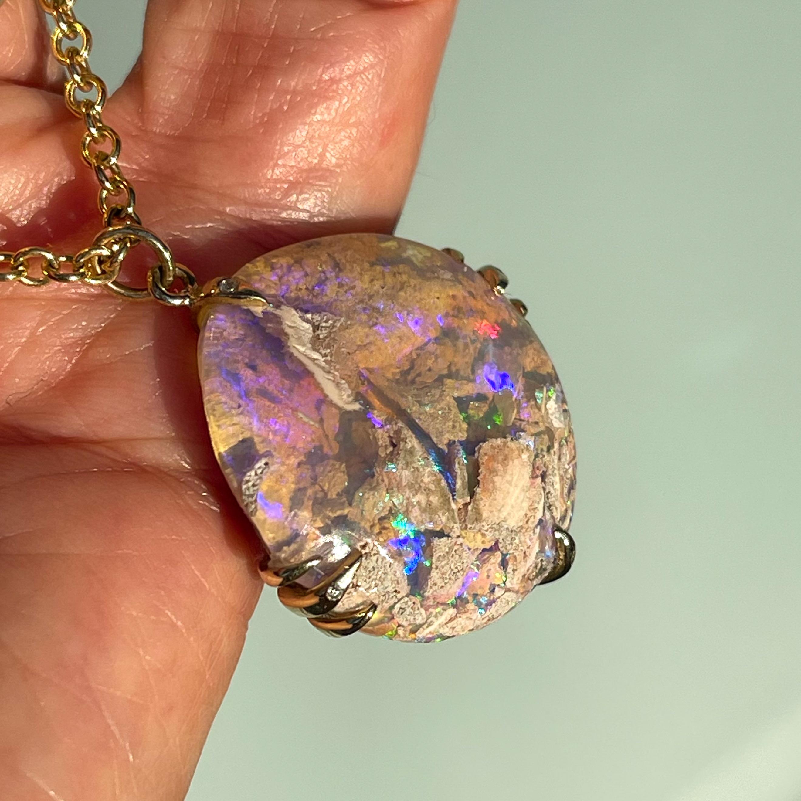 Brilliant Cut NIXIN Jewelry A Walk on the Moon Australian Opal Necklace in Gold with Diamonds