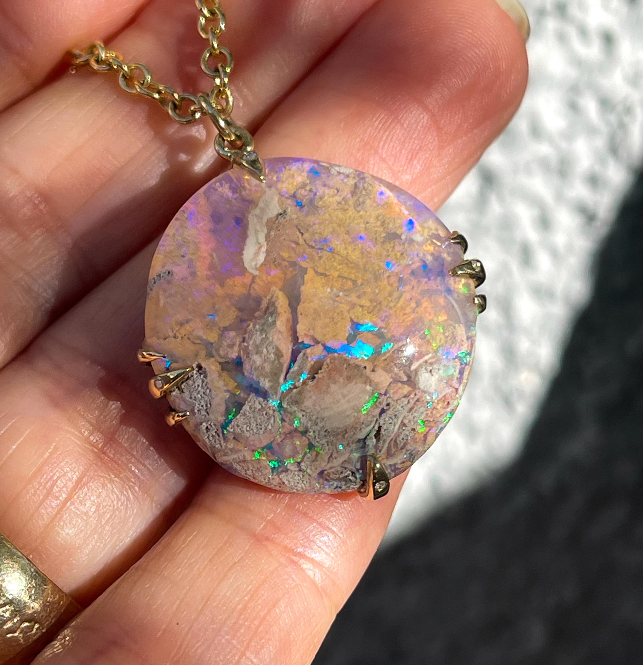 Women's NIXIN Jewelry A Walk on the Moon Australian Opal Necklace in Gold with Diamonds
