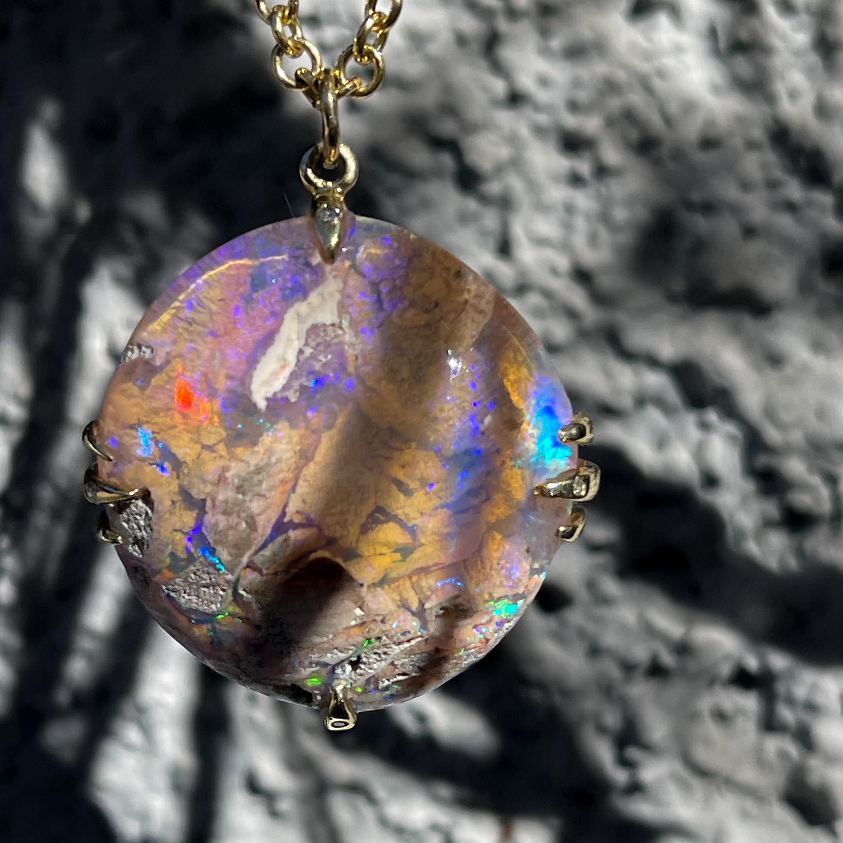 NIXIN Jewelry A Walk on the Moon Australian Opal Necklace in Gold with Diamonds 1