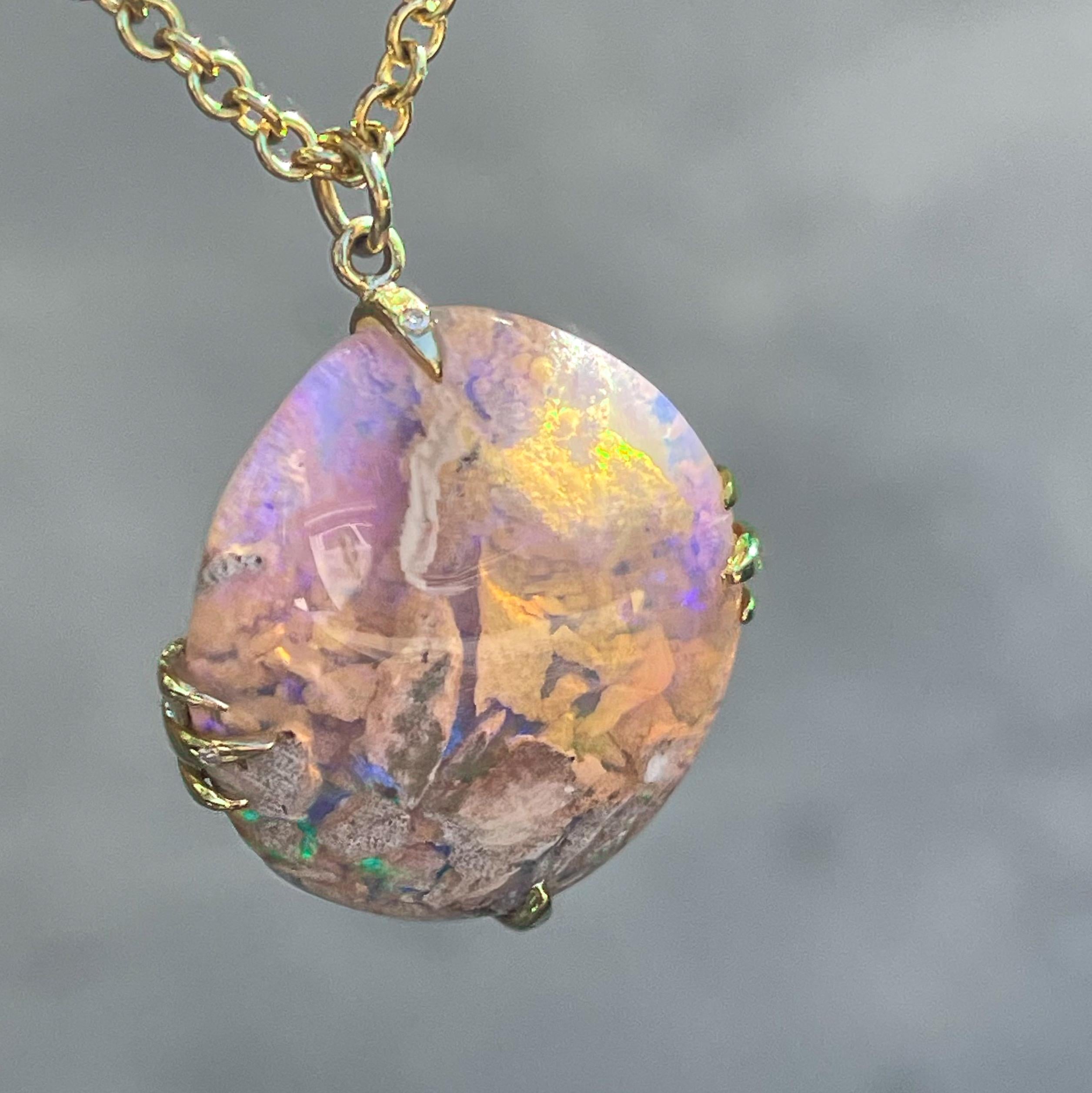 NIXIN Jewelry A Walk on the Moon Australian Opal Necklace in Gold with Diamonds 2