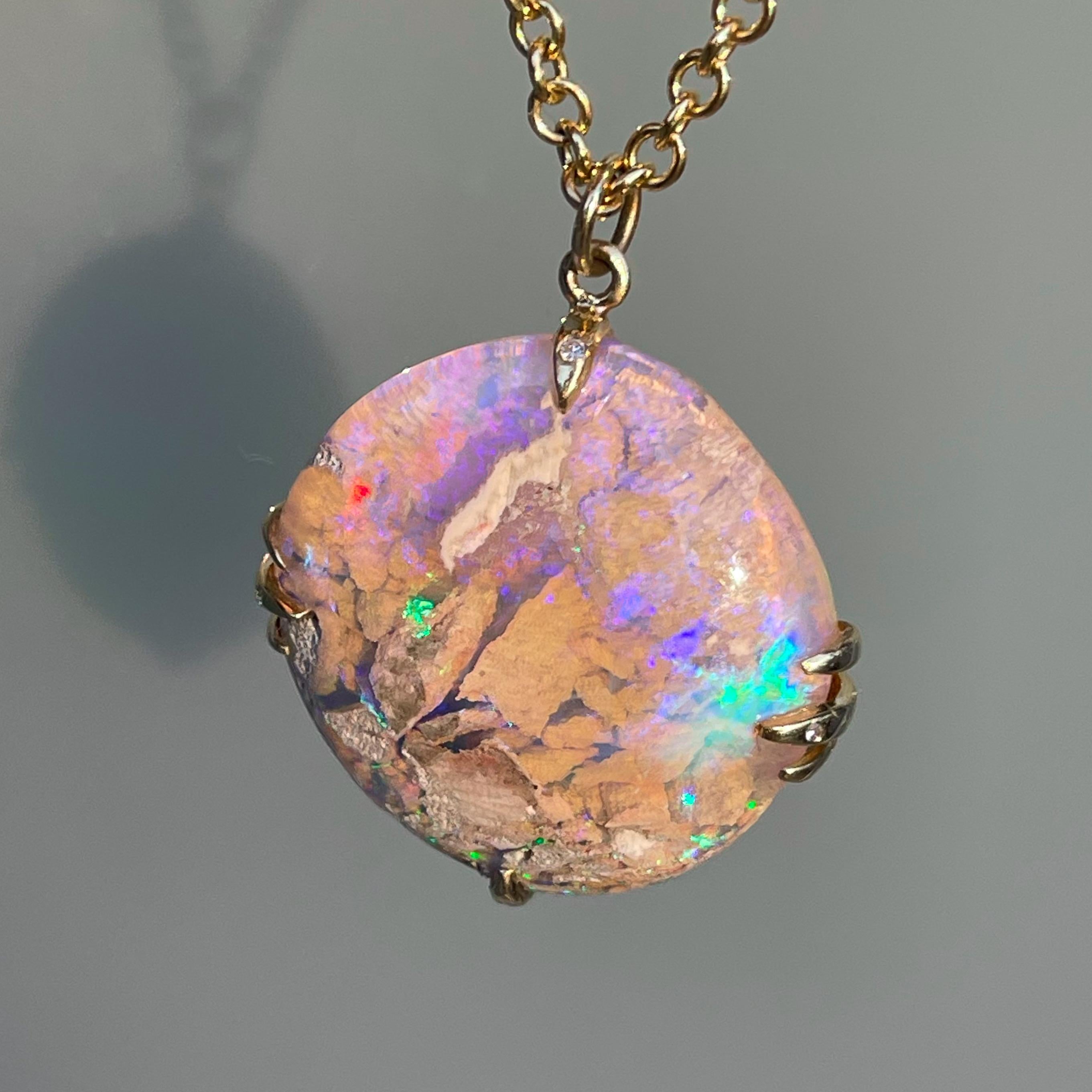 NIXIN Jewelry A Walk on the Moon Australian Opal Necklace in Gold with Diamonds 3