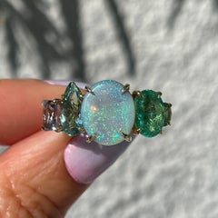 NIXIN Jewelry Adriatic Mist Australian Opal Ring with Emerald & Tourmaline