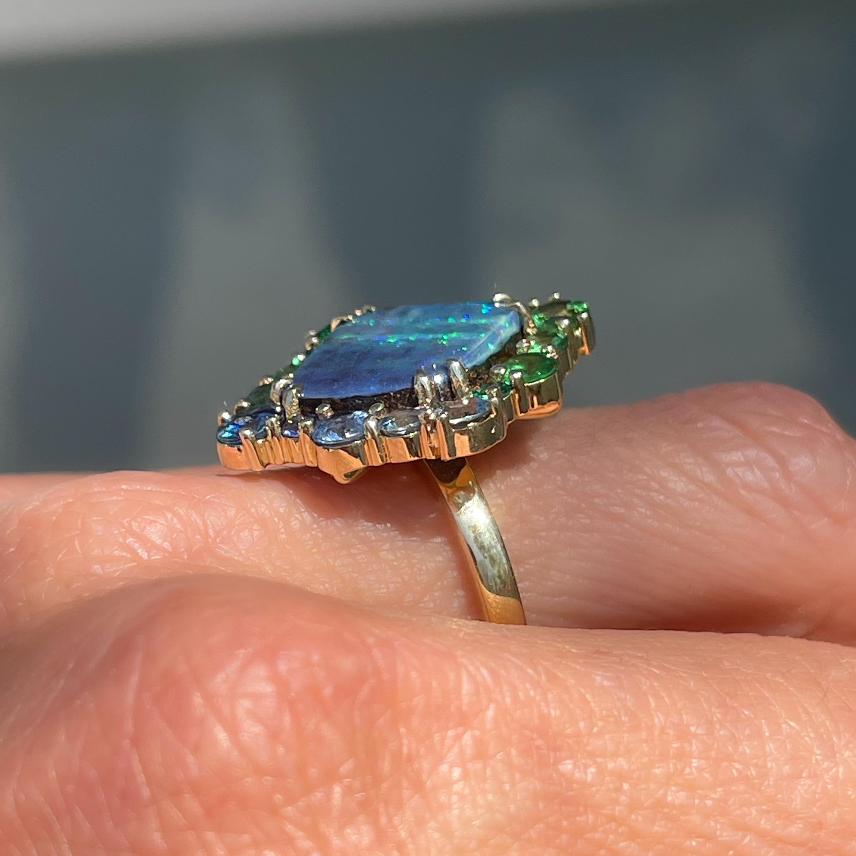 NIXIN Jewelry Argyle Allure Australian Opal Ring with Sapphire, Emerald & Garnet For Sale 3