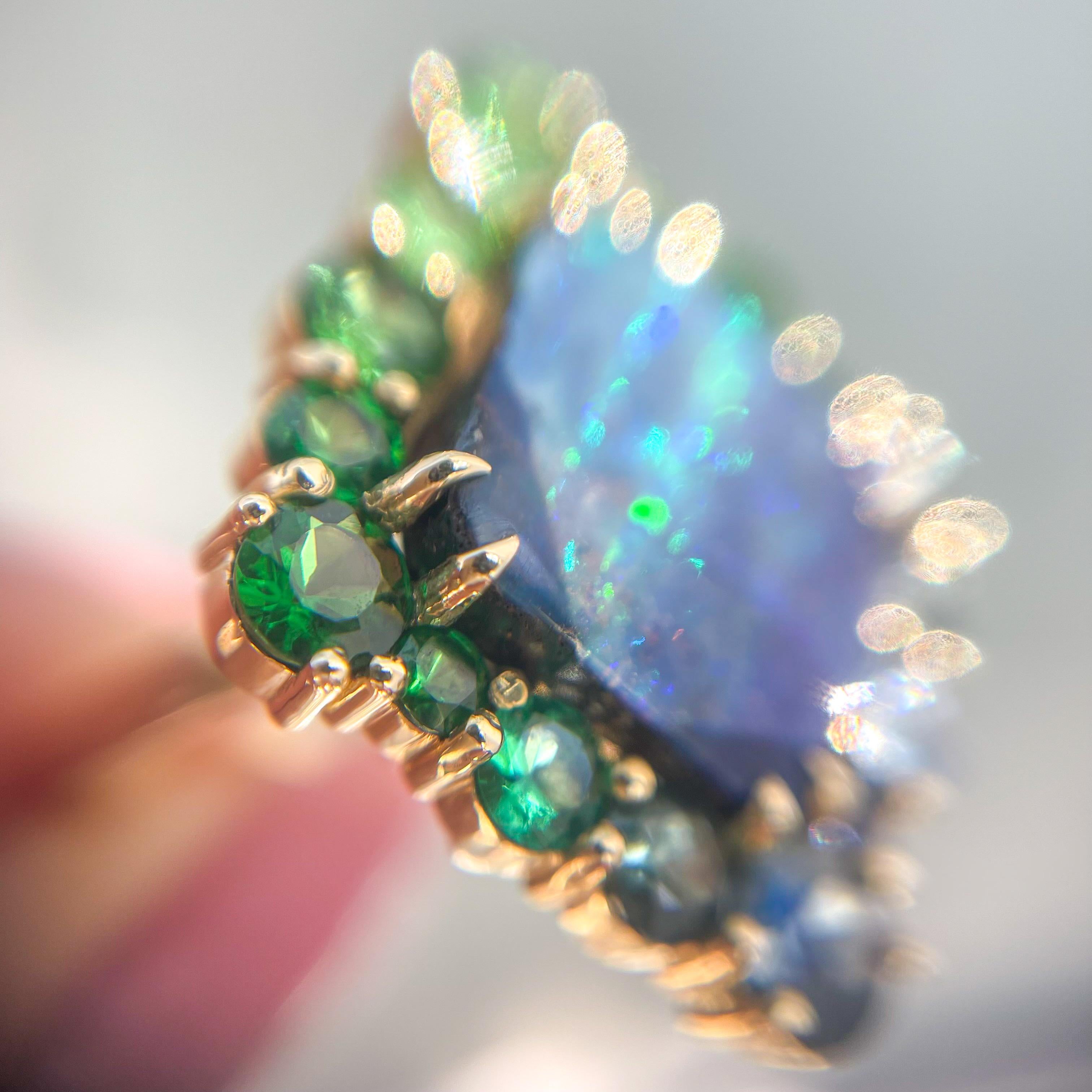 NIXIN Jewelry Argyle Allure Australian Opal Ring with Sapphire, Emerald & Garnet In New Condition For Sale In Los Angeles, CA