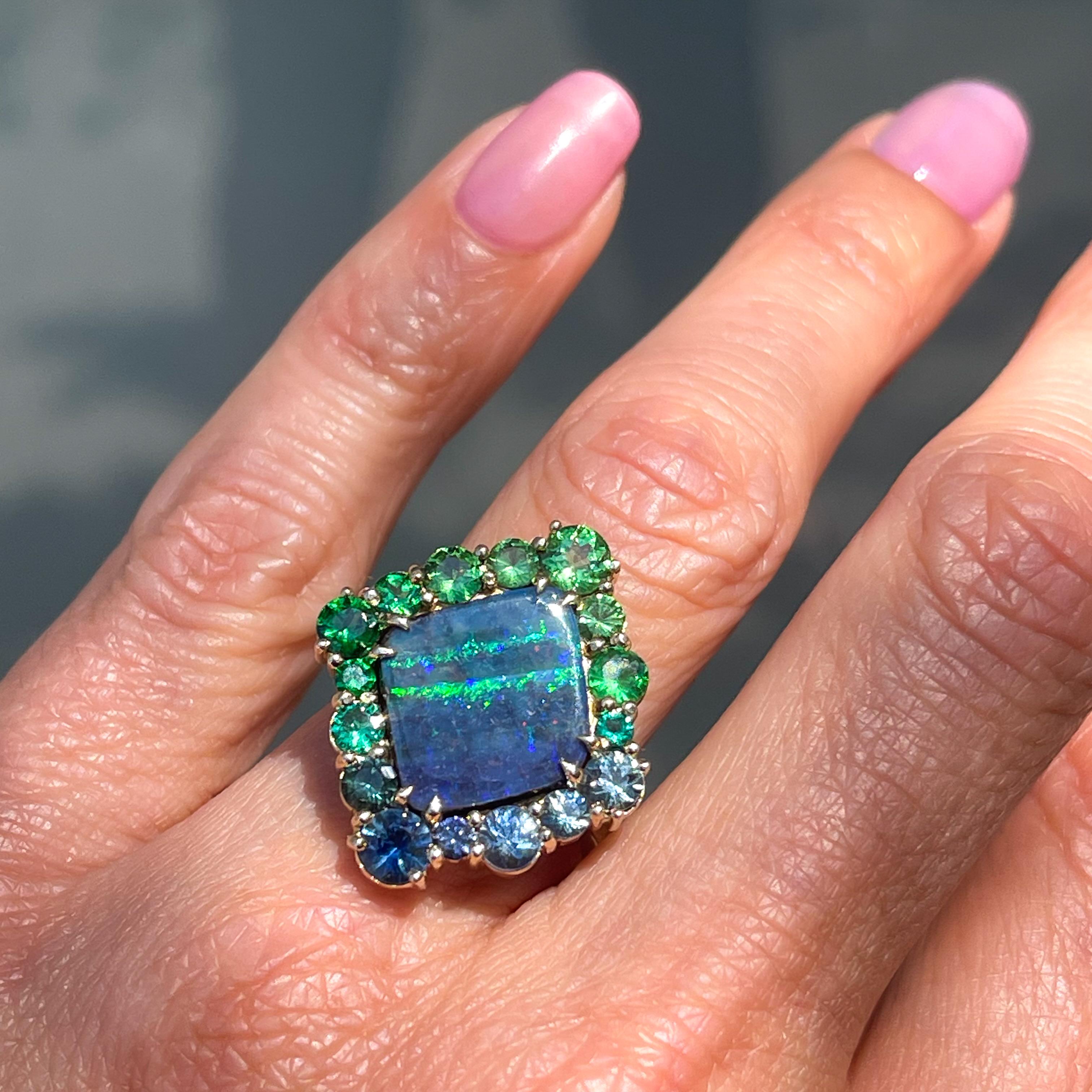 NIXIN Jewelry Argyle Allure Australian Opal Ring with Sapphire, Emerald & Garnet For Sale 2