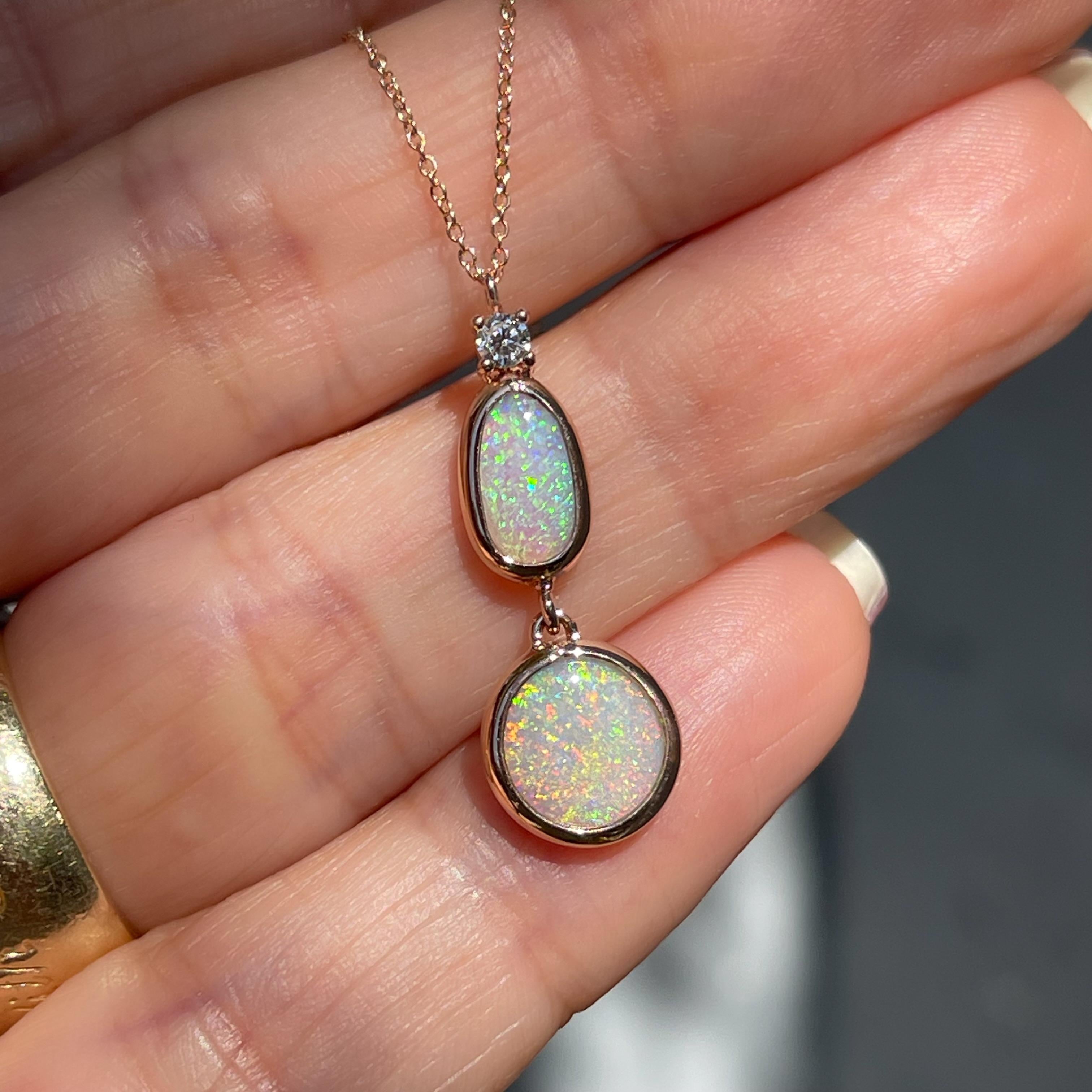 Contemporary NIXIN Jewelry Cadence Australian Opal Necklace with Diamond Pendant in Rose Gold