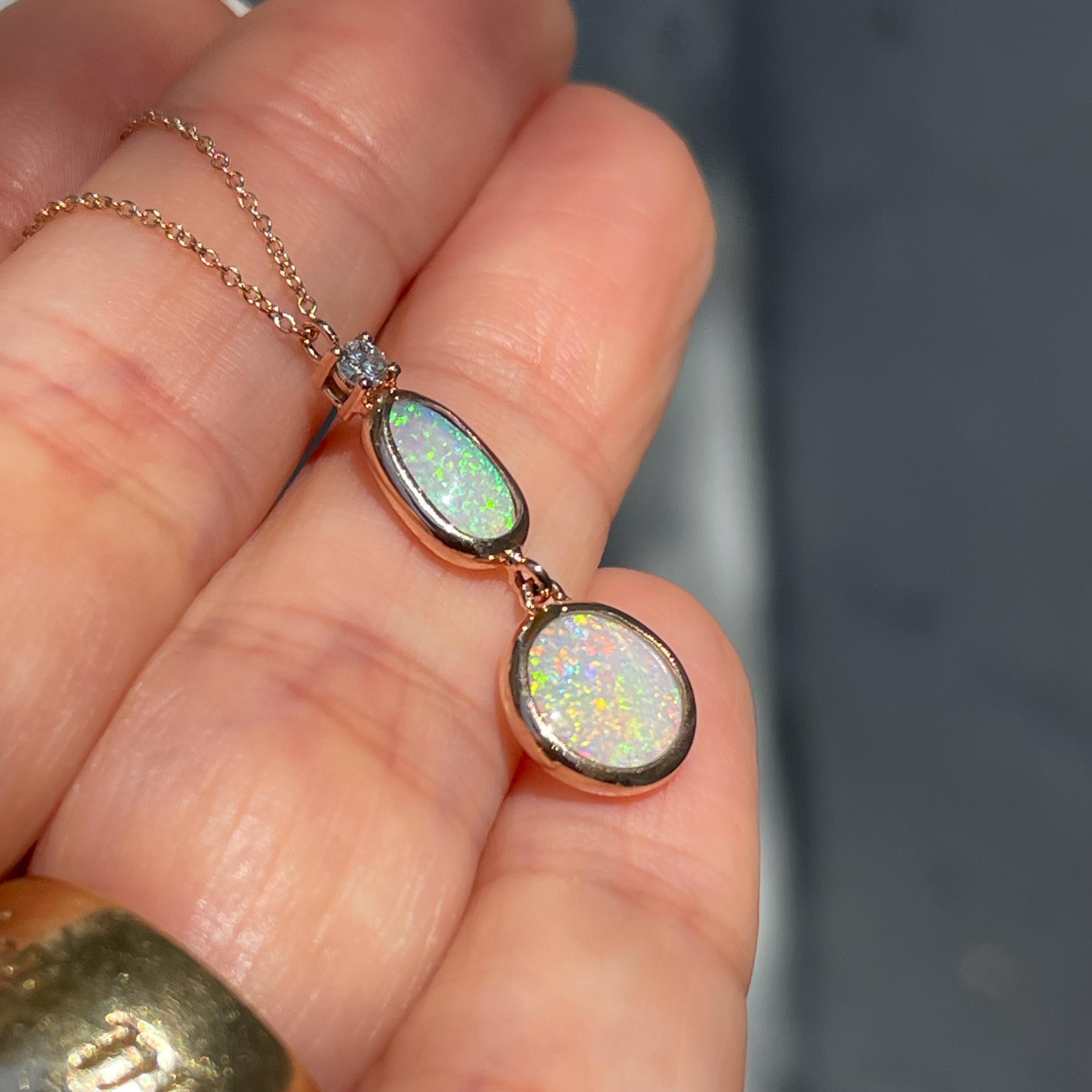 Rough Cut NIXIN Jewelry Cadence Australian Opal Necklace with Diamond Pendant in Rose Gold