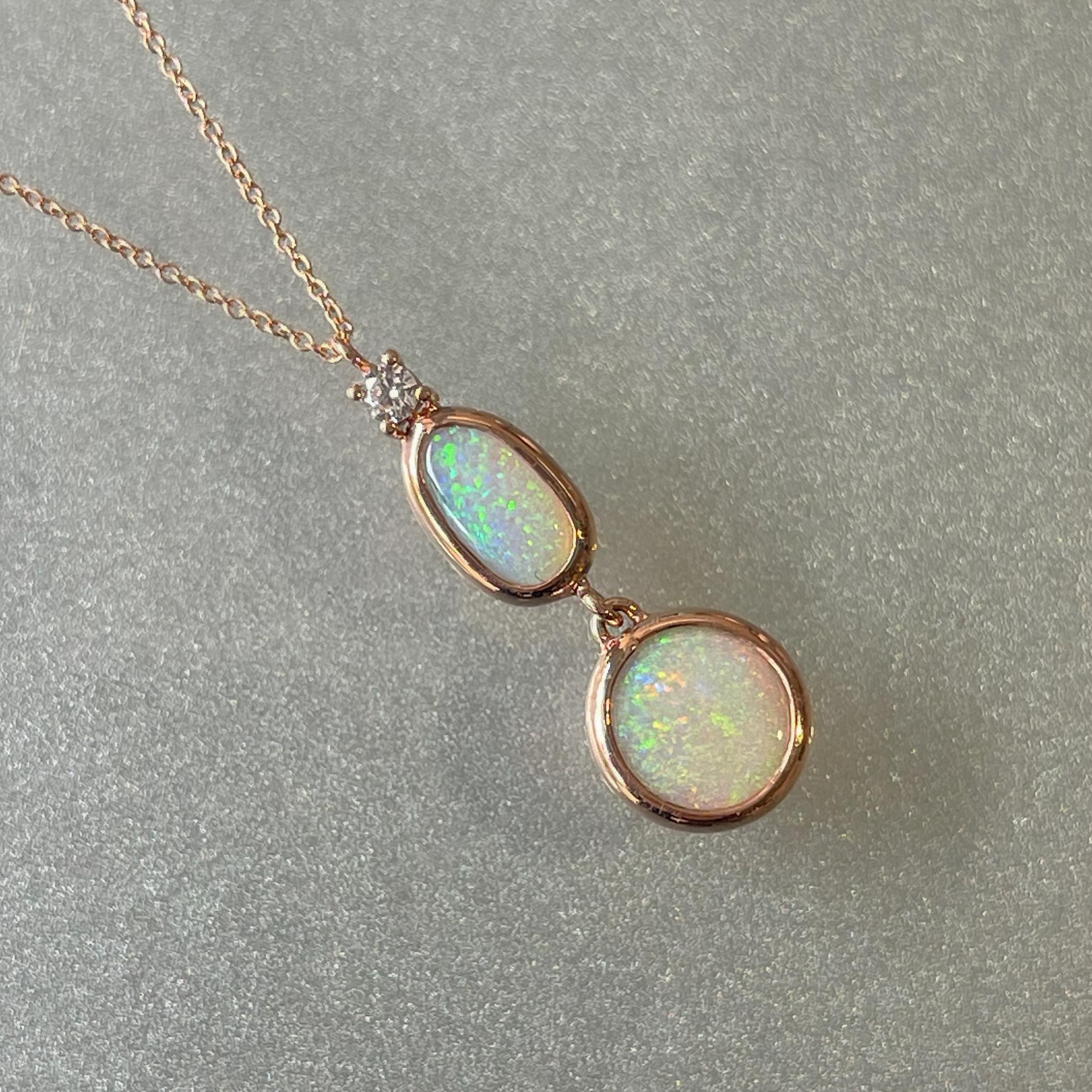 NIXIN Jewelry Cadence Australian Opal Necklace with Diamond Pendant in Rose Gold In New Condition In Los Angeles, CA