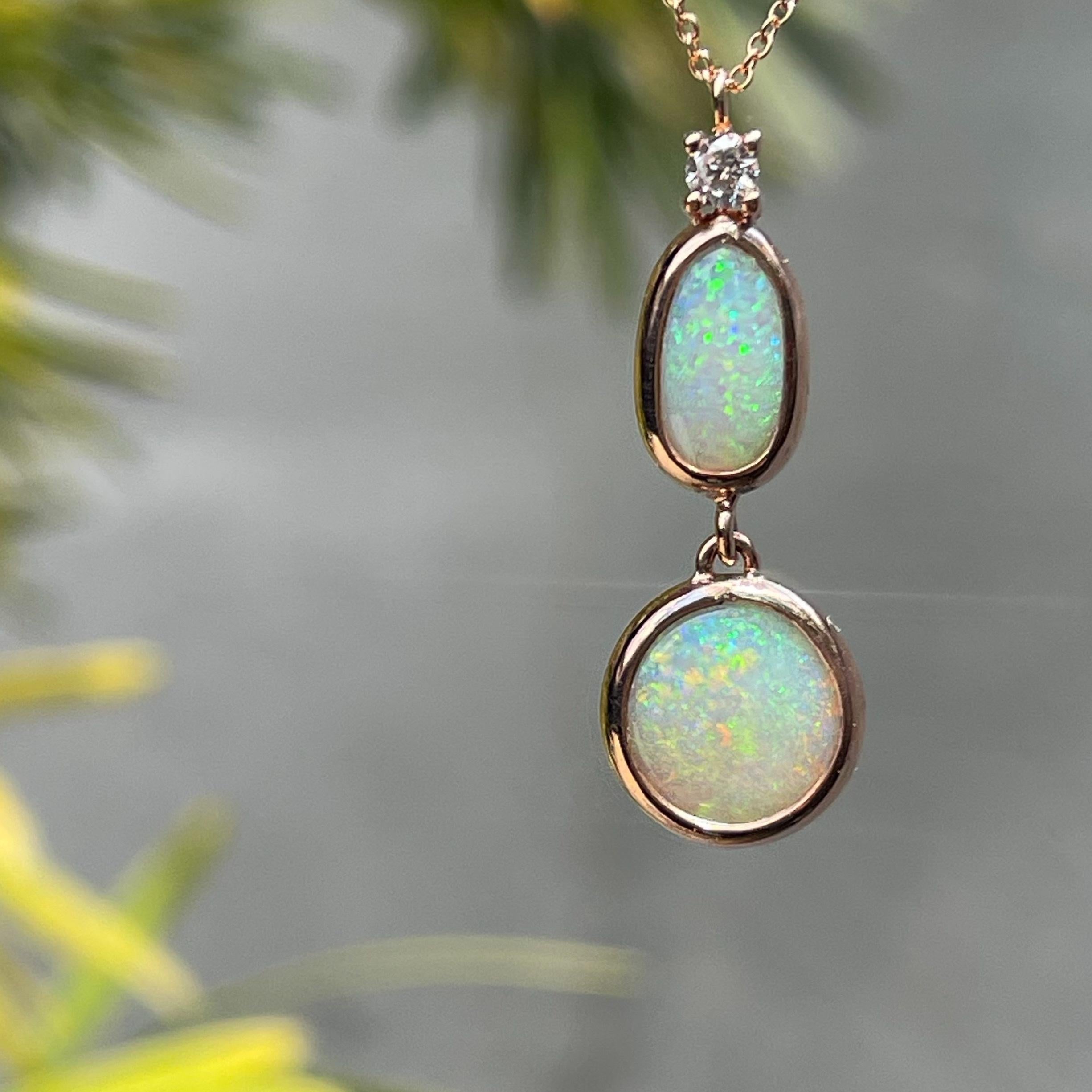 NIXIN Jewelry Cadence Australian Opal Necklace with Diamond Pendant in Rose Gold 1